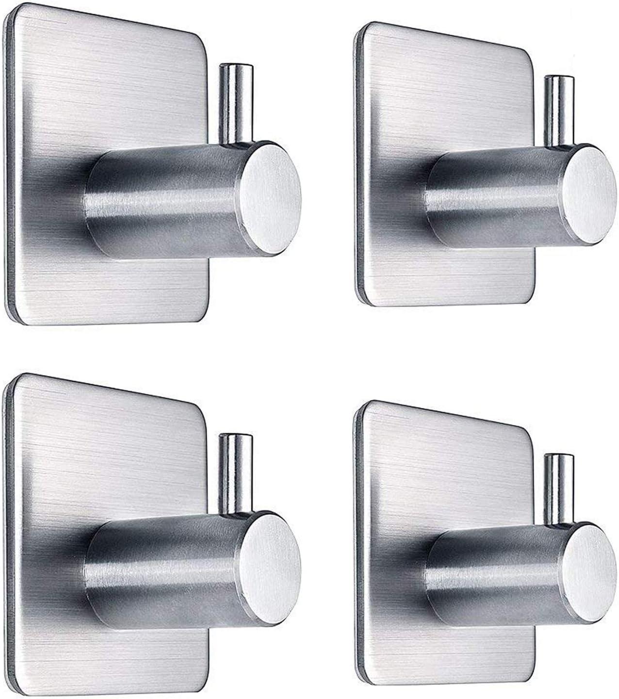 Silver Heavy Duty Adhesive Wall Hooks for Bathroom and Bedroom