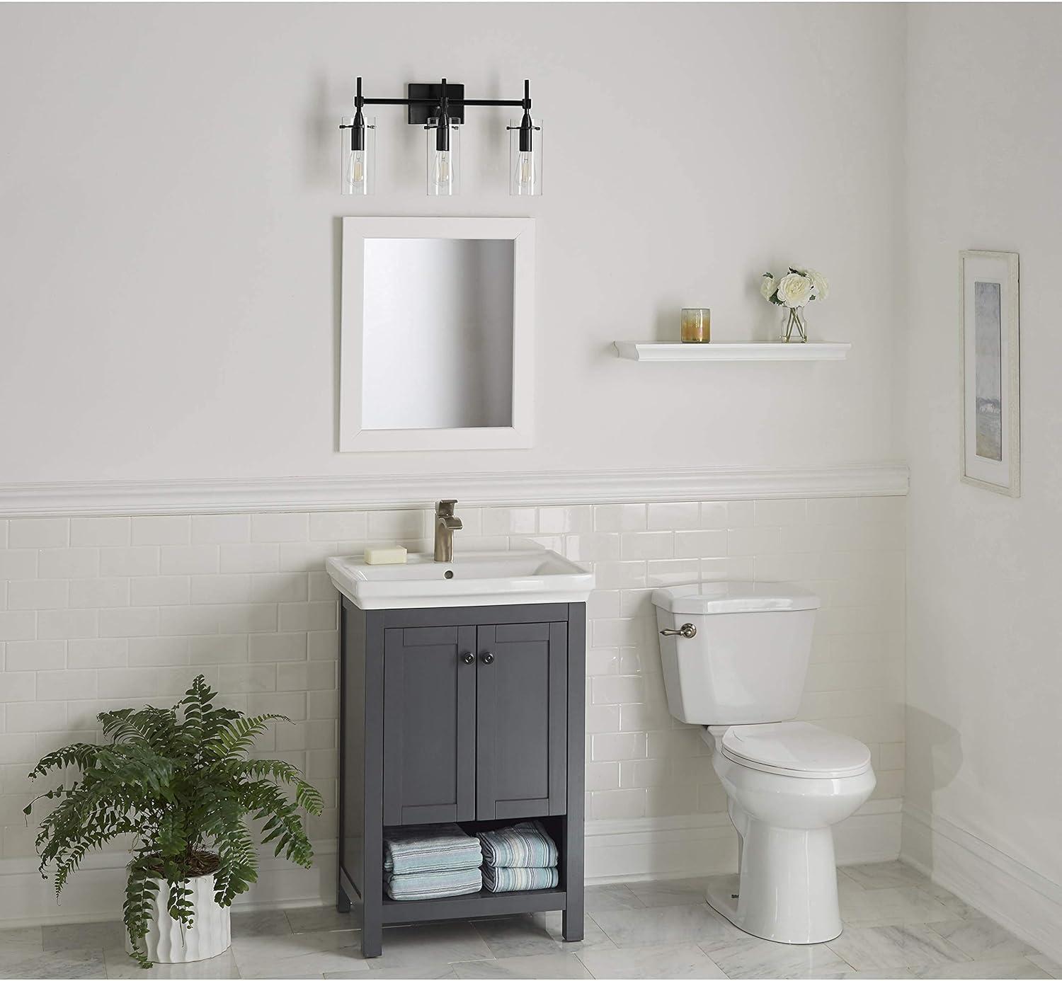 Linea di Liara Effimero Modern Farmhouse Bathroom Vanity Lights Fixtures 3 Lights Over Mirror Matte Black Vanity Lights for Bathroom Light Fixtures Industrial Lighting Frosted Glass Covers, UL Listed