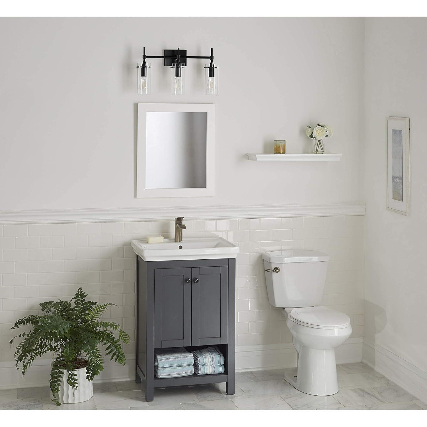 Linea di Liara Effimero Modern Farmhouse Bathroom Vanity Lights Fixtures 3 Lights Over Mirror Matte Black Vanity Lights for Bathroom Light Fixtures Industrial Lighting Frosted Glass Covers, UL Listed