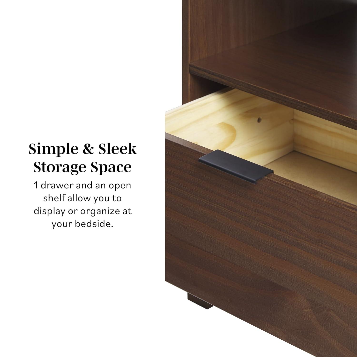 Black Solid Pine Wood Modern Nightstand Set with Drawer, 2-Pack