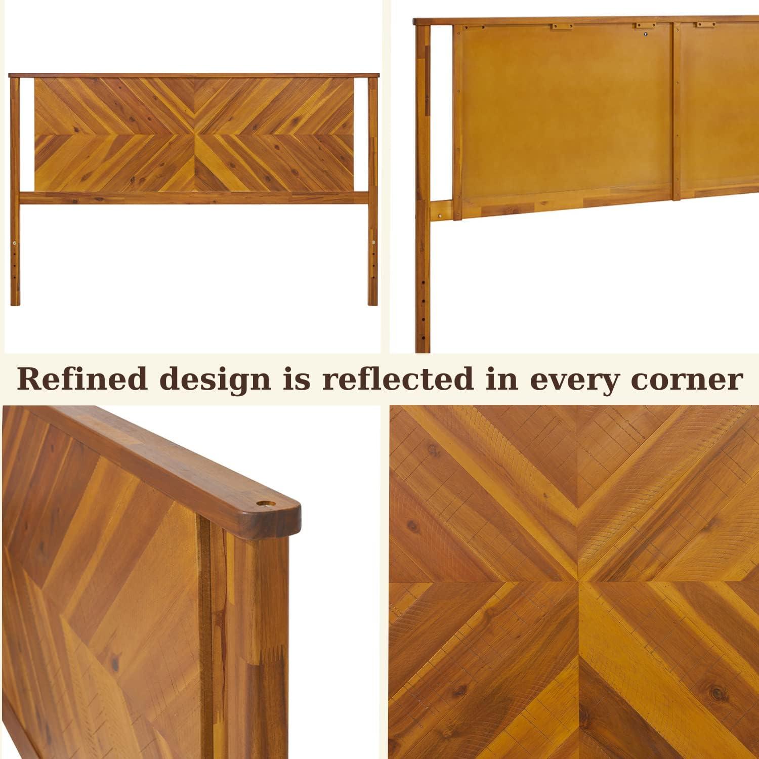 King Rustic Golden Brown Acacia Wood Slat Headboard