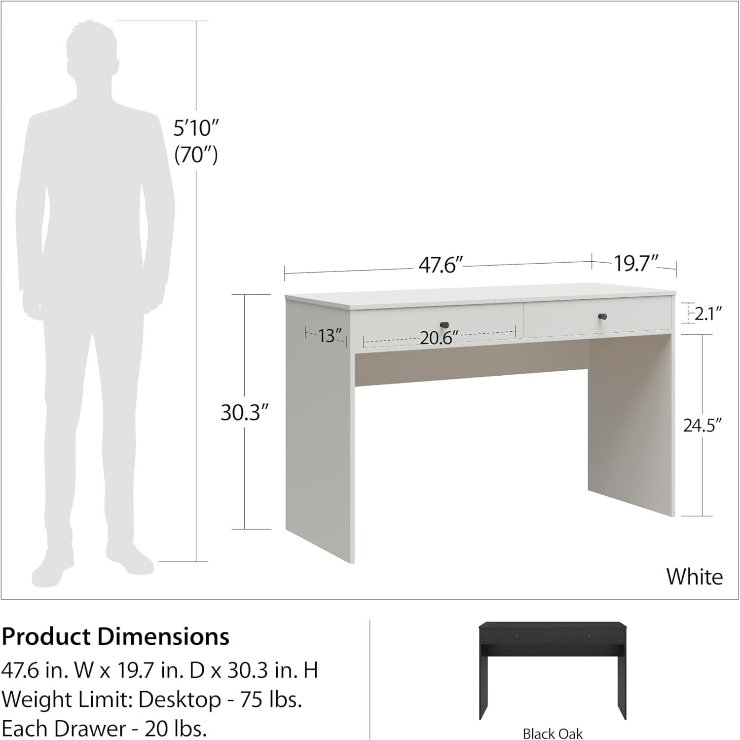 Black Oak Rectangular Desk with Two Drawers