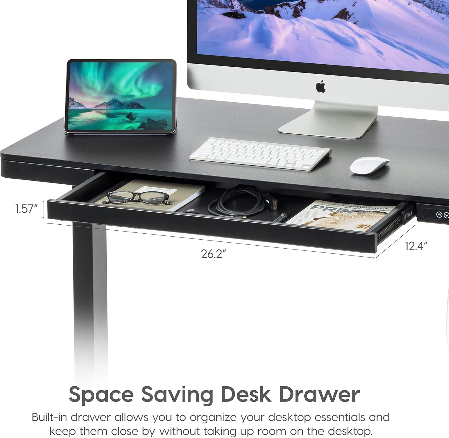 Black Adjustable Height Standing Desk with USB Port and Drawer