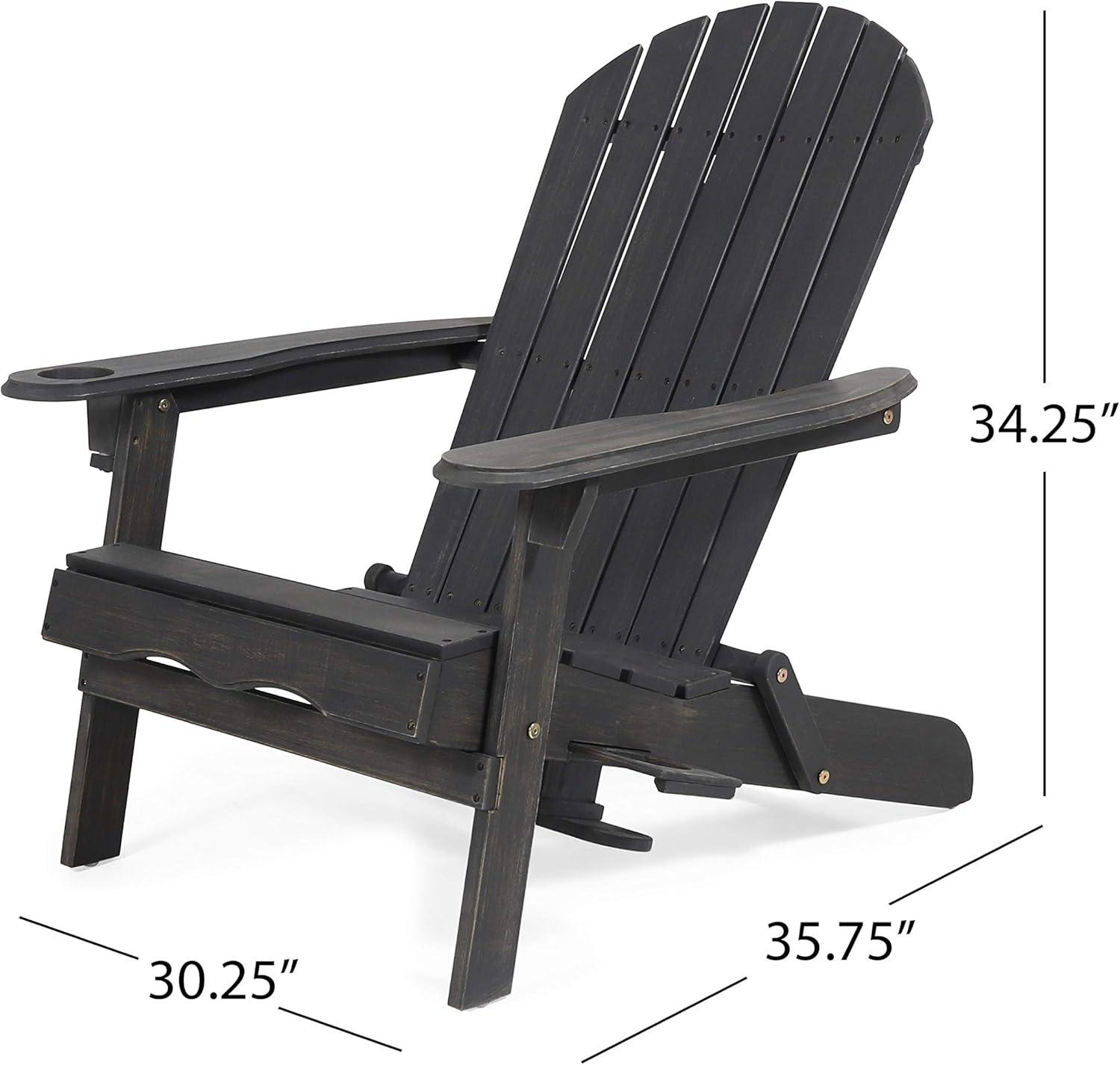 Set of 2 Dark Gray Acacia Wood Folding Adirondack Chairs