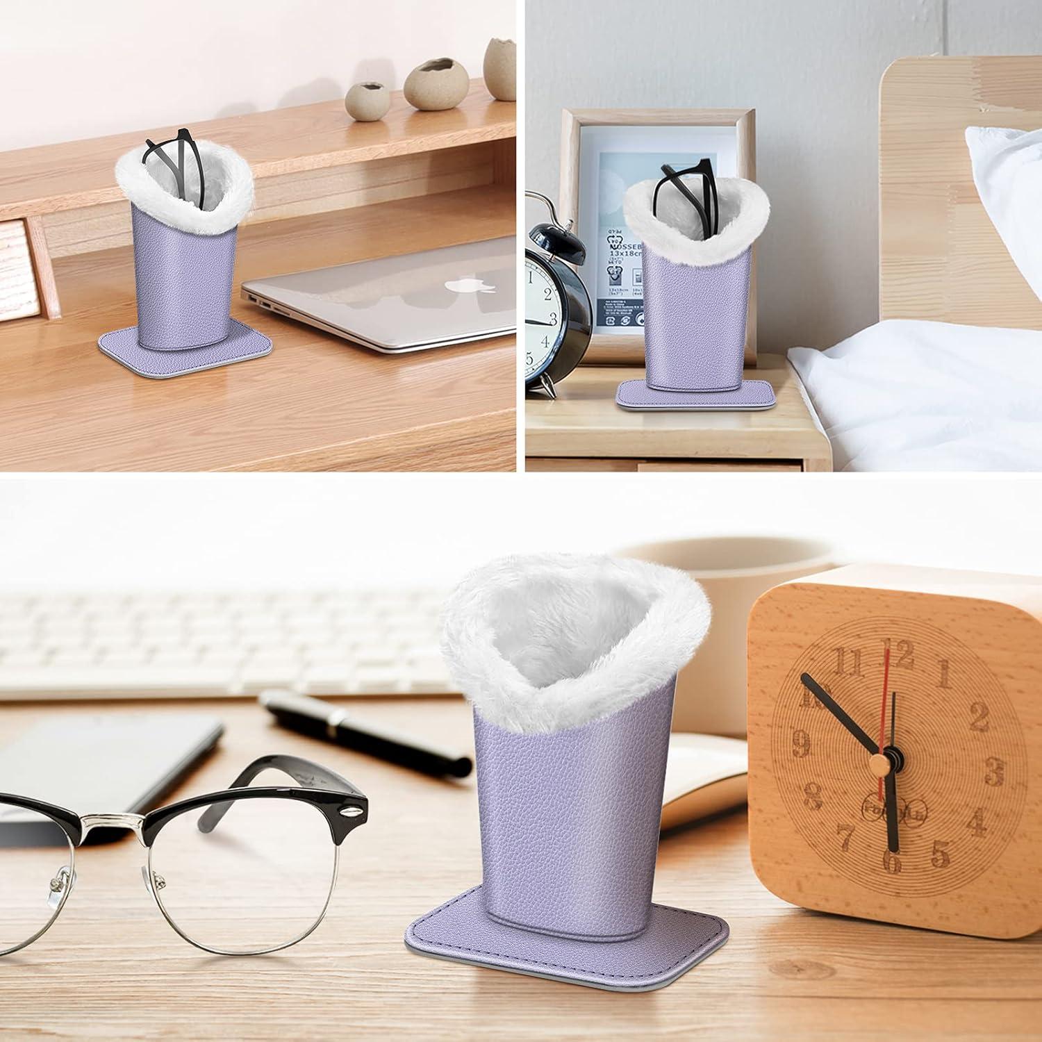 Fintie Plush Lined Eyeglasses Holder - PU Leather Protective Eyeglass Holder Stand Case，Lilac Purple