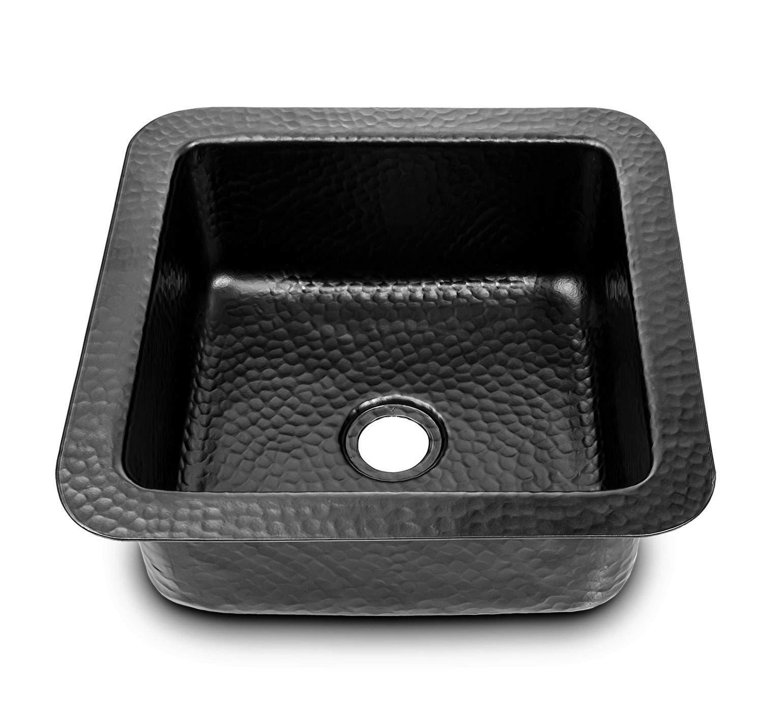 Aluminum Hand Hammered Glasgow Dual Mount Single Bowl Bar Prep Sink 12", Black