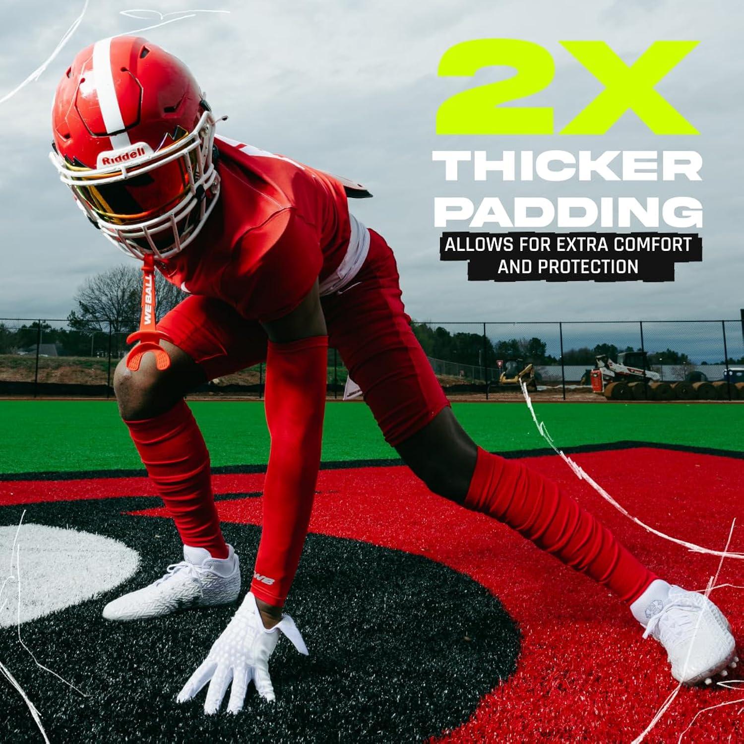 We Ball Sports Scrunch Football Socks, Extra Long Padded Sports Socks for Men & Boys (Red, L)