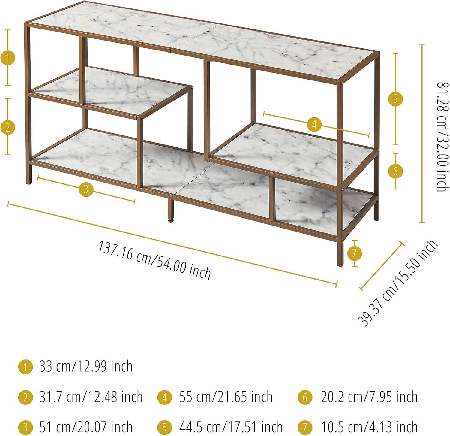 Teamson Home Marmo Sideboard Storage Cabinet TV Stand With Faux Marble Top Brass Finish For Livingroom Home Office