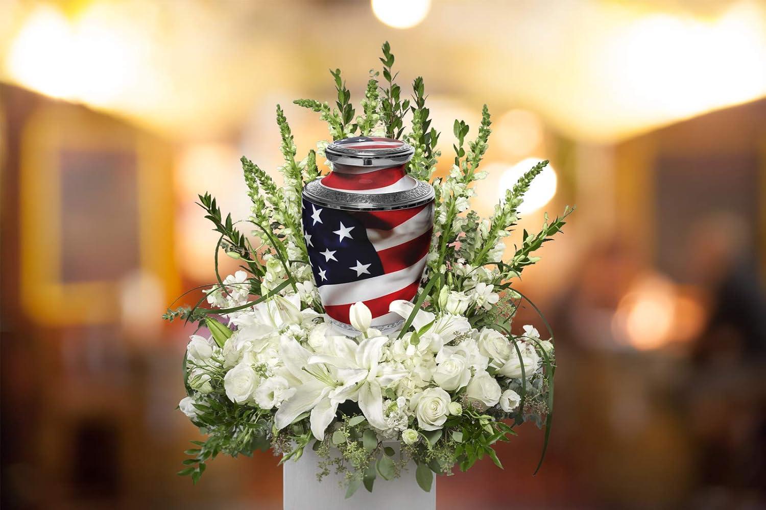 Commemorative Cremation Urns American Flag Metal 200 cu Keepsake Cremation Urn