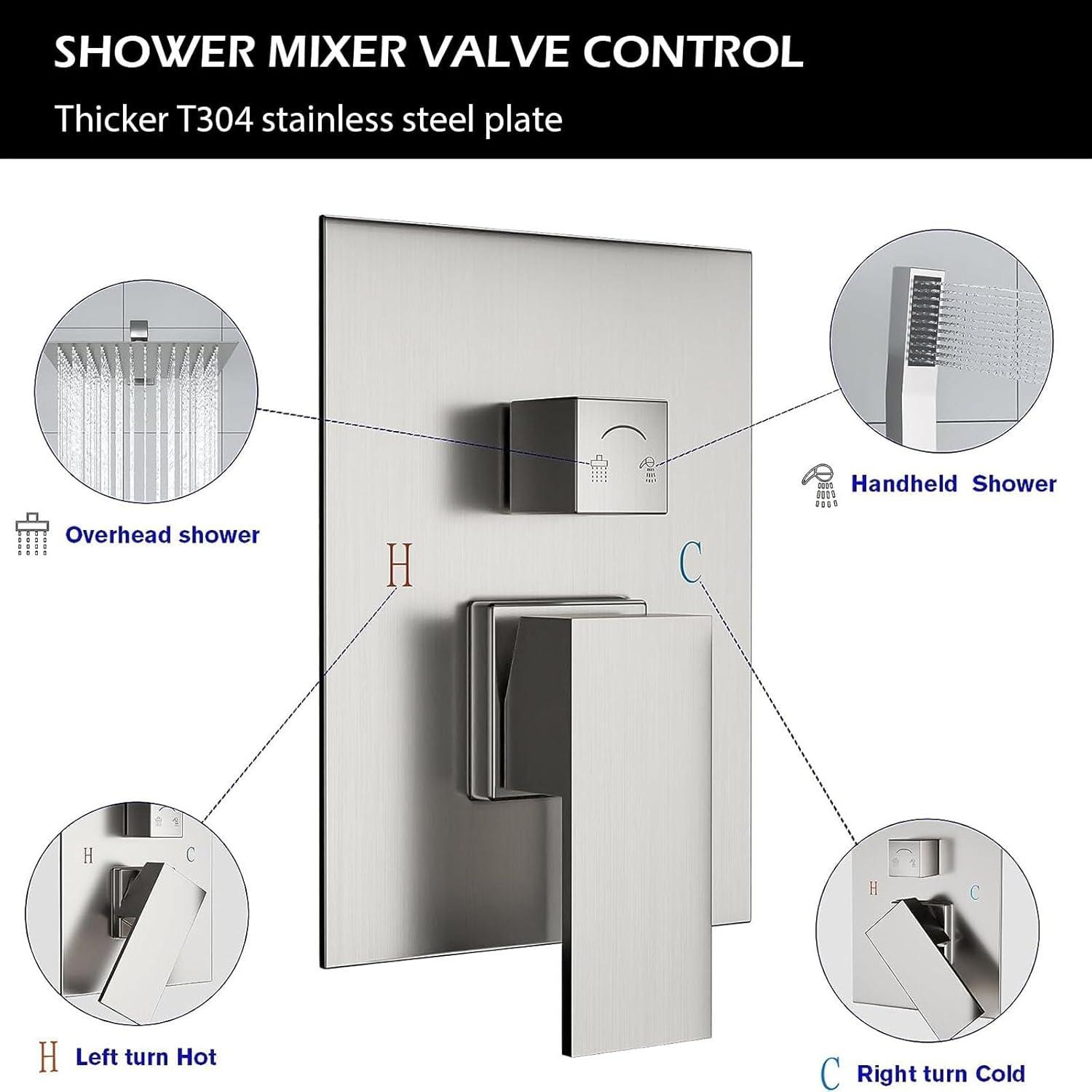 Lordear 10 Inches Luxury Wall Mounted Rainfall Shower Head System