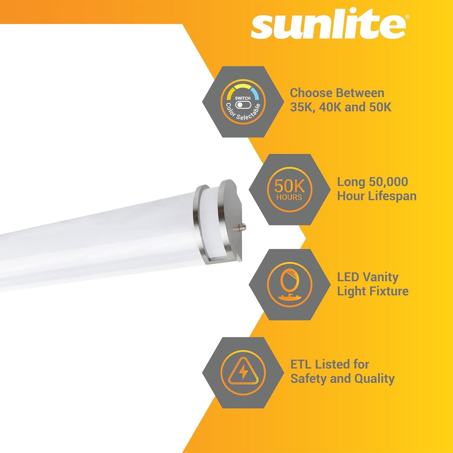 Sunlite 48-Inch Linear LED Bar Vanity Fixture, Power Selectable 28W/35W/40W, 100-277V, 4048 Lumens, Color Selectable 30K/40K/50K, 90 CRI, Dimmable, ETL Listed, Title-24 Compliant