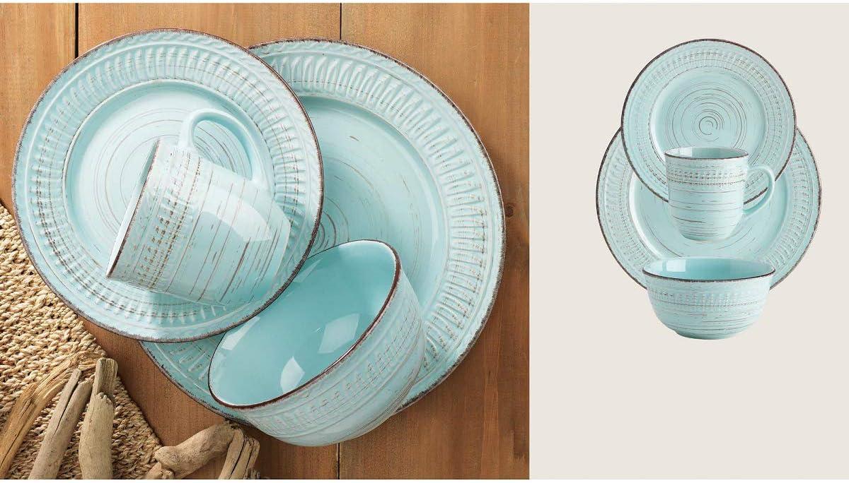 Aqua Ceramic Textured 16-Piece Dinnerware Set