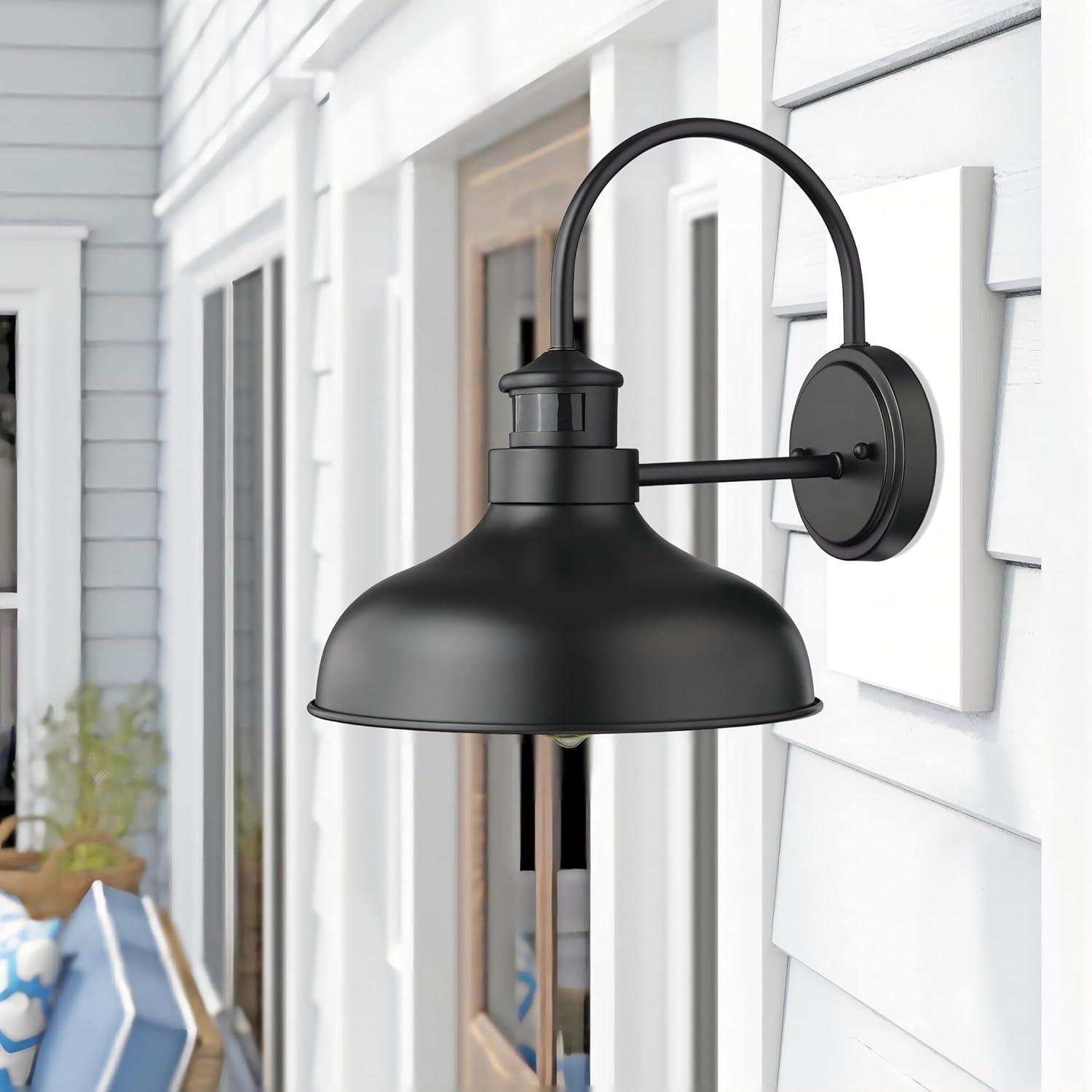 Bestshared Motion Sensor Farmhouse Wall Lights, Dusk to Dawn Wall Sconce, Exterior Wall Lighting Fixture, Outdoor Barn Lights, Porch Gooseneck Wall Mounted Light (1 Pack)