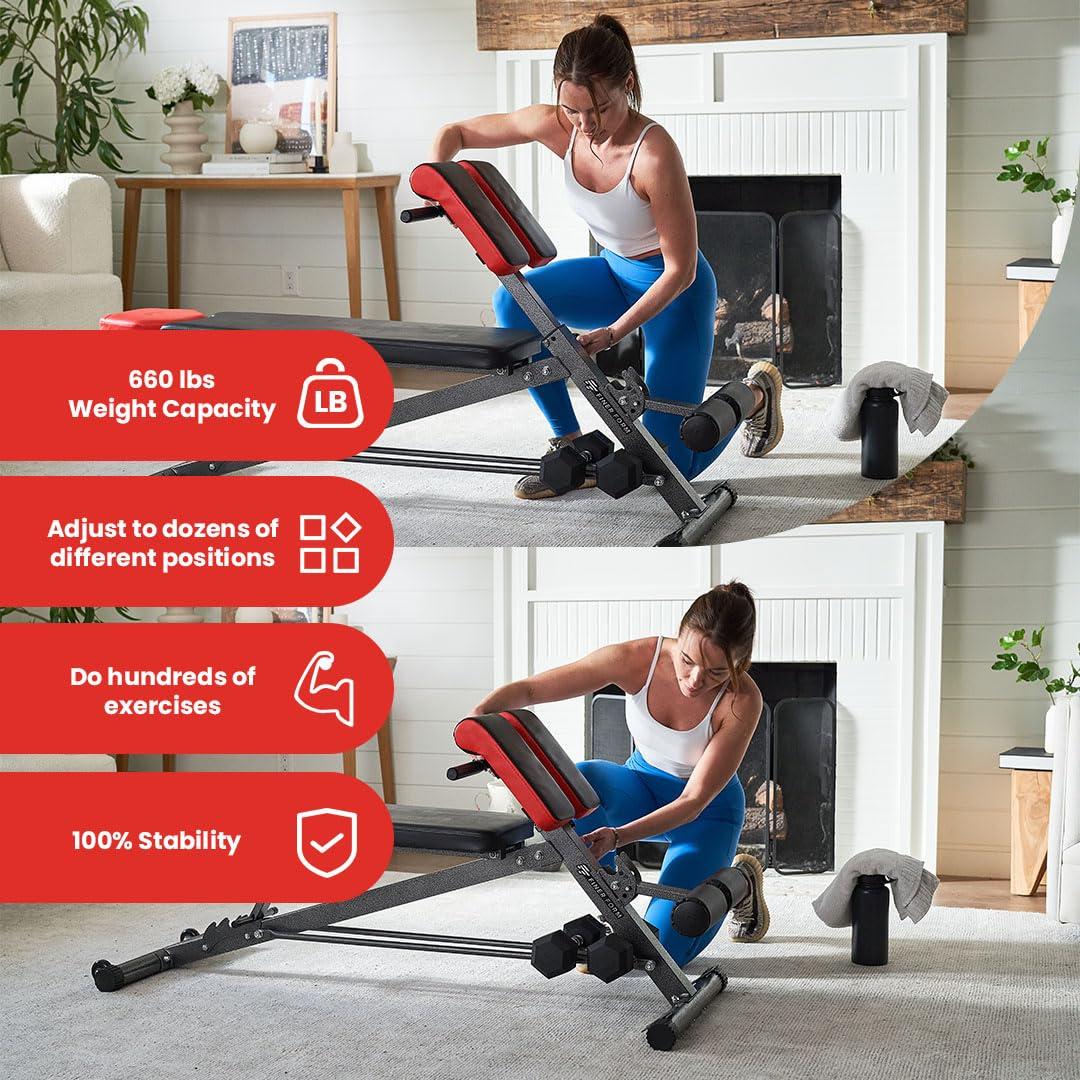 Finer Form Multi-Functional Bench for Full All-in-One Body Workout - Hyper Back Extension, Roman Chair, Adjustable Ab Sit up Bench, Decline Bench, Flat Bench
