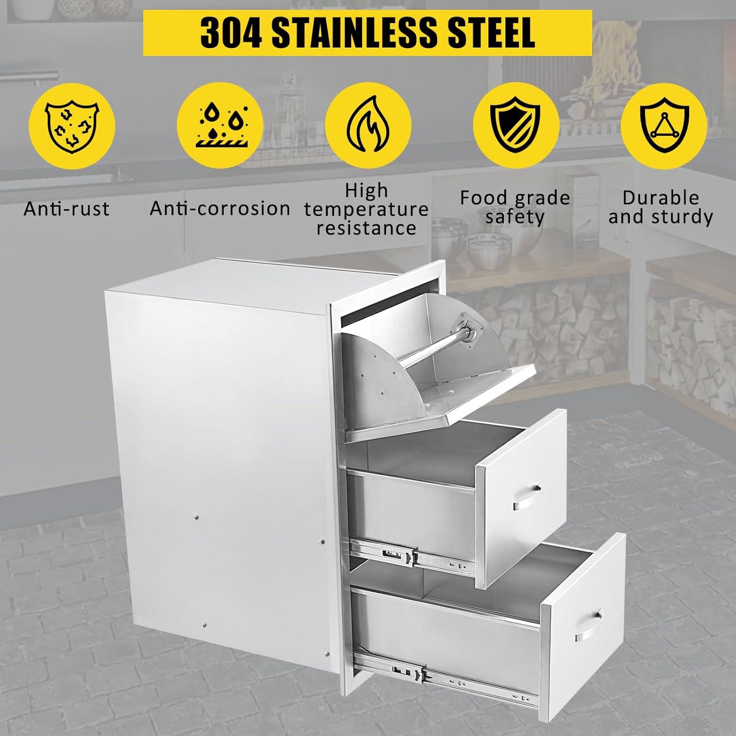 Stainless Steel Triple BBQ Drawers with Paper Towel Holder