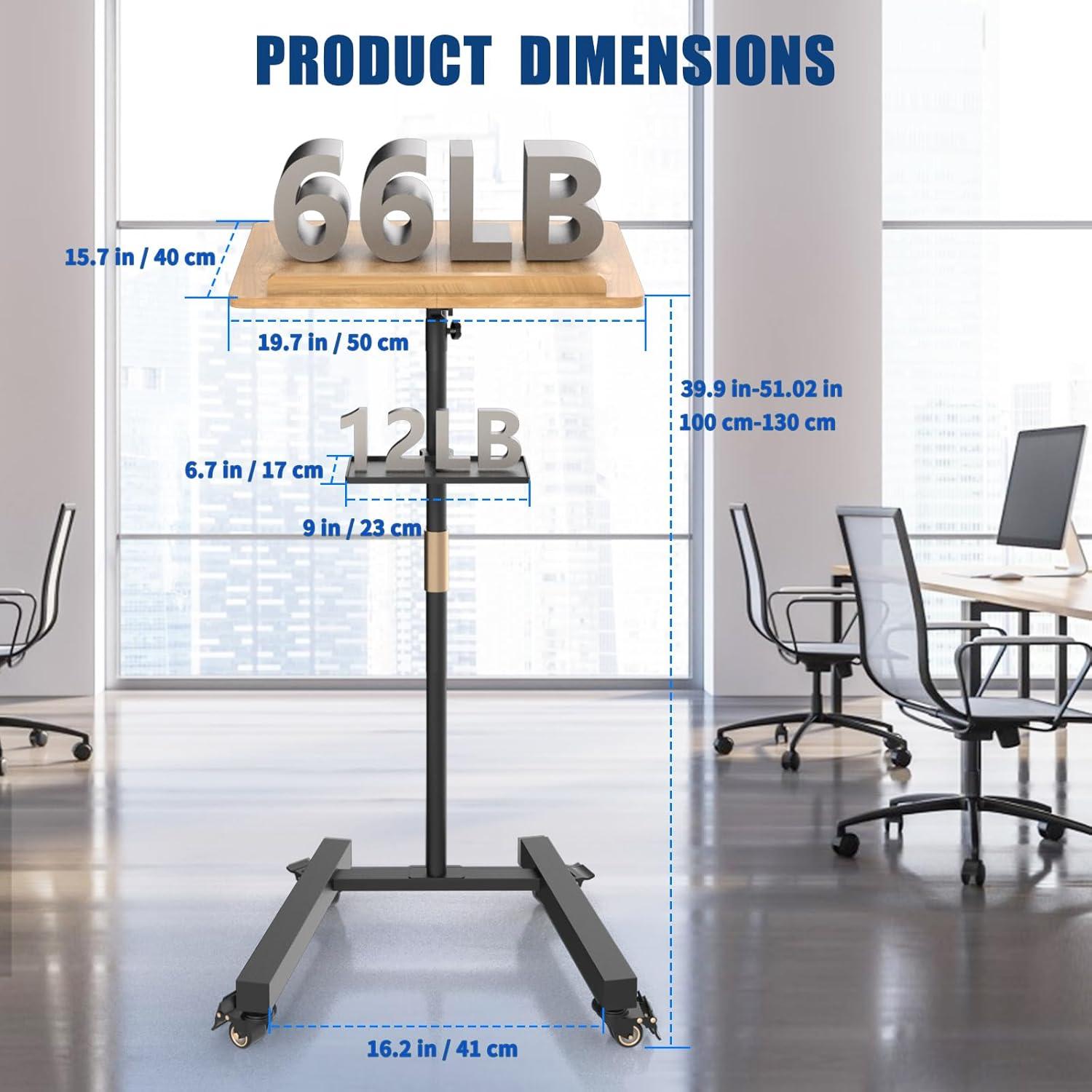 Adjustable Bamboo and Iron Rolling Lectern Podium Stand