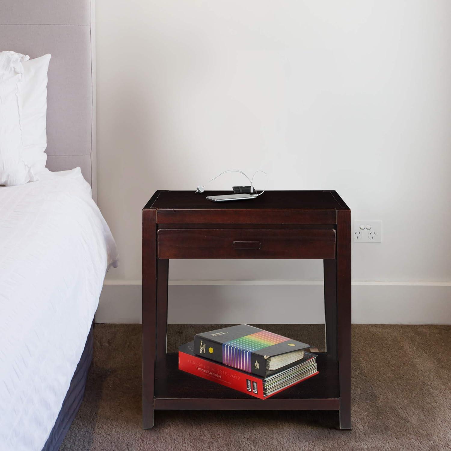 Notre Dame Transitional Espresso Pine Nightstand with USB Ports