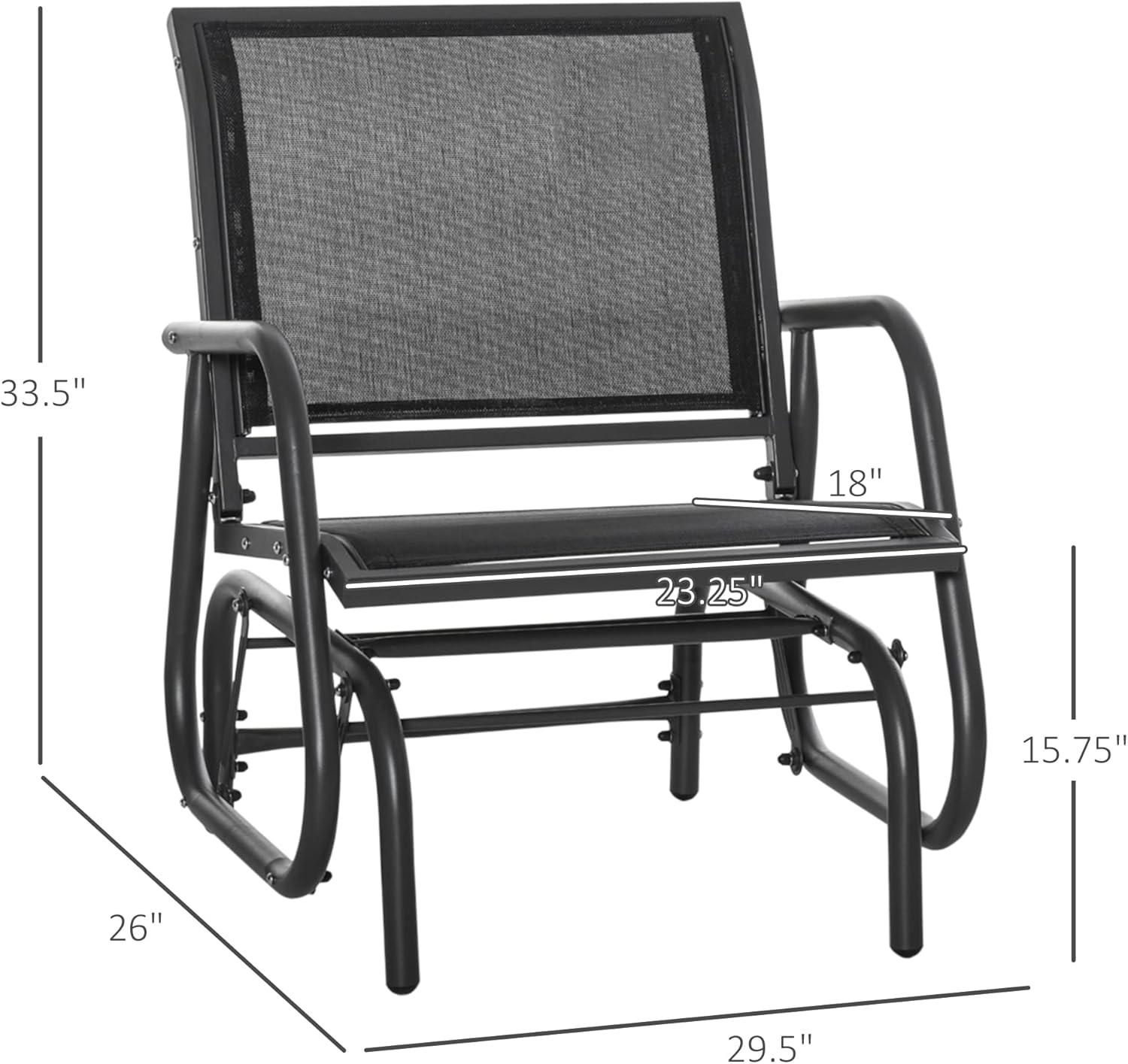 Outsunny Outdoor Glider Chair, Swing Chair with Breathable Mesh Fabric, Curved Armrests and Steel Frame for Porch, Garden, Poolside, Balcony