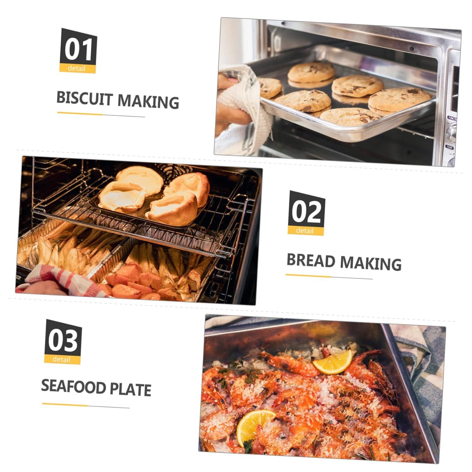 TABLZONE Stainless Steel Baking Tray Silver Oven Pan for Home Use with Lid