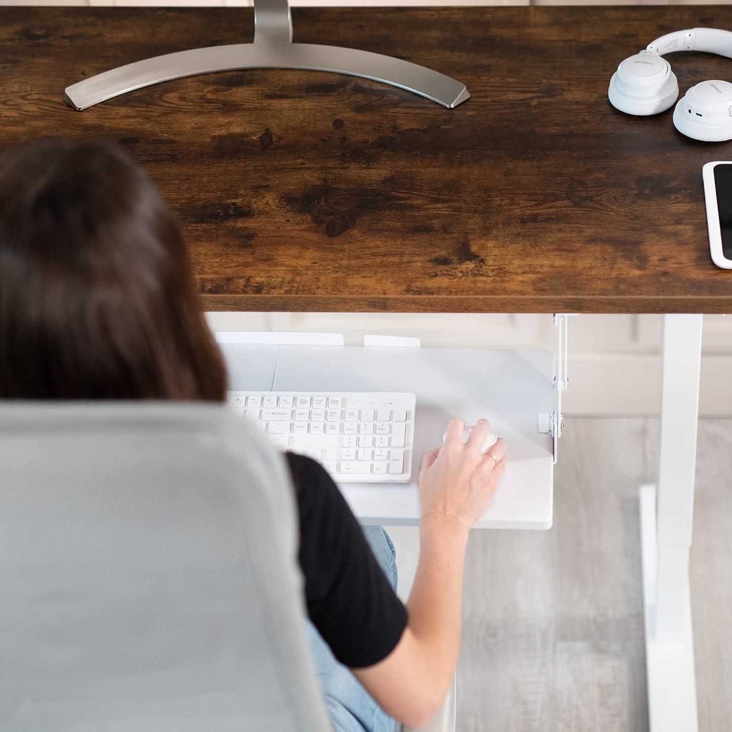 VIVO White Extra Sturdy Under Desk Keyboard Tray with Swinging Height Adjustment