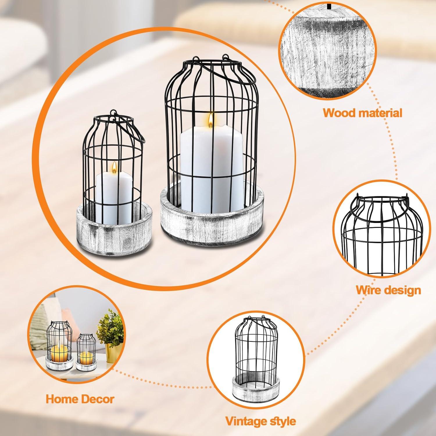 Rustic Farmhouse Lantern Decor Set of 2 - Stylish Decorative Lanterns for Your Living Room, Fireplace Mantle or Kitchen Dining Table - Modern Upscale Beauty for Your Entire Home