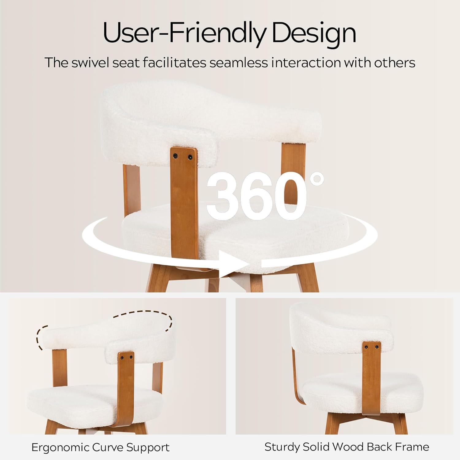 Corrigan Studio® Set Of 4 Swivel Boucle Dining Chairs With Arms And Wood Legs