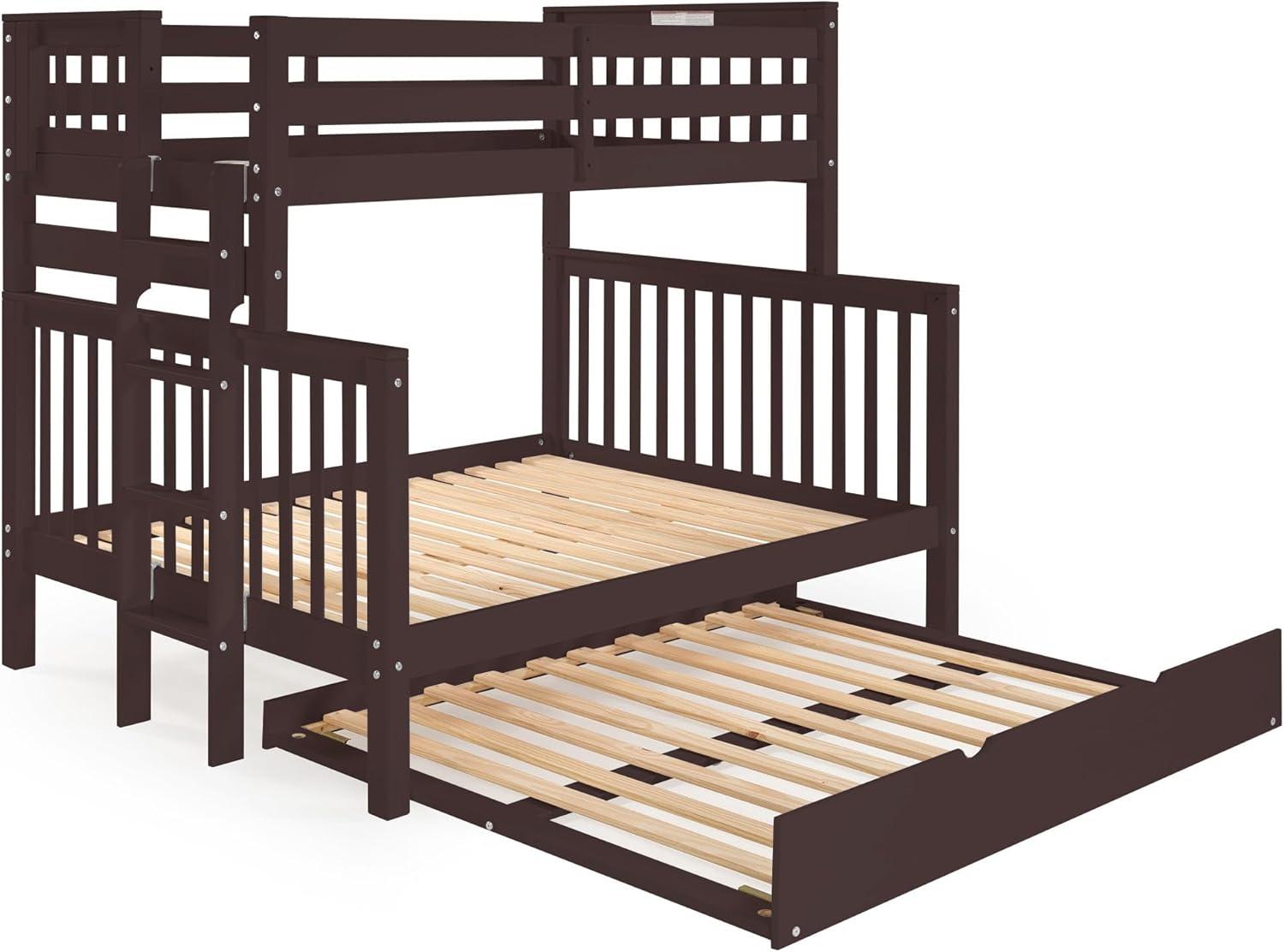 Bedz King Bunk Beds Twin over Full Mission Style with End Ladder and a Full Trundle, Dark Cherry