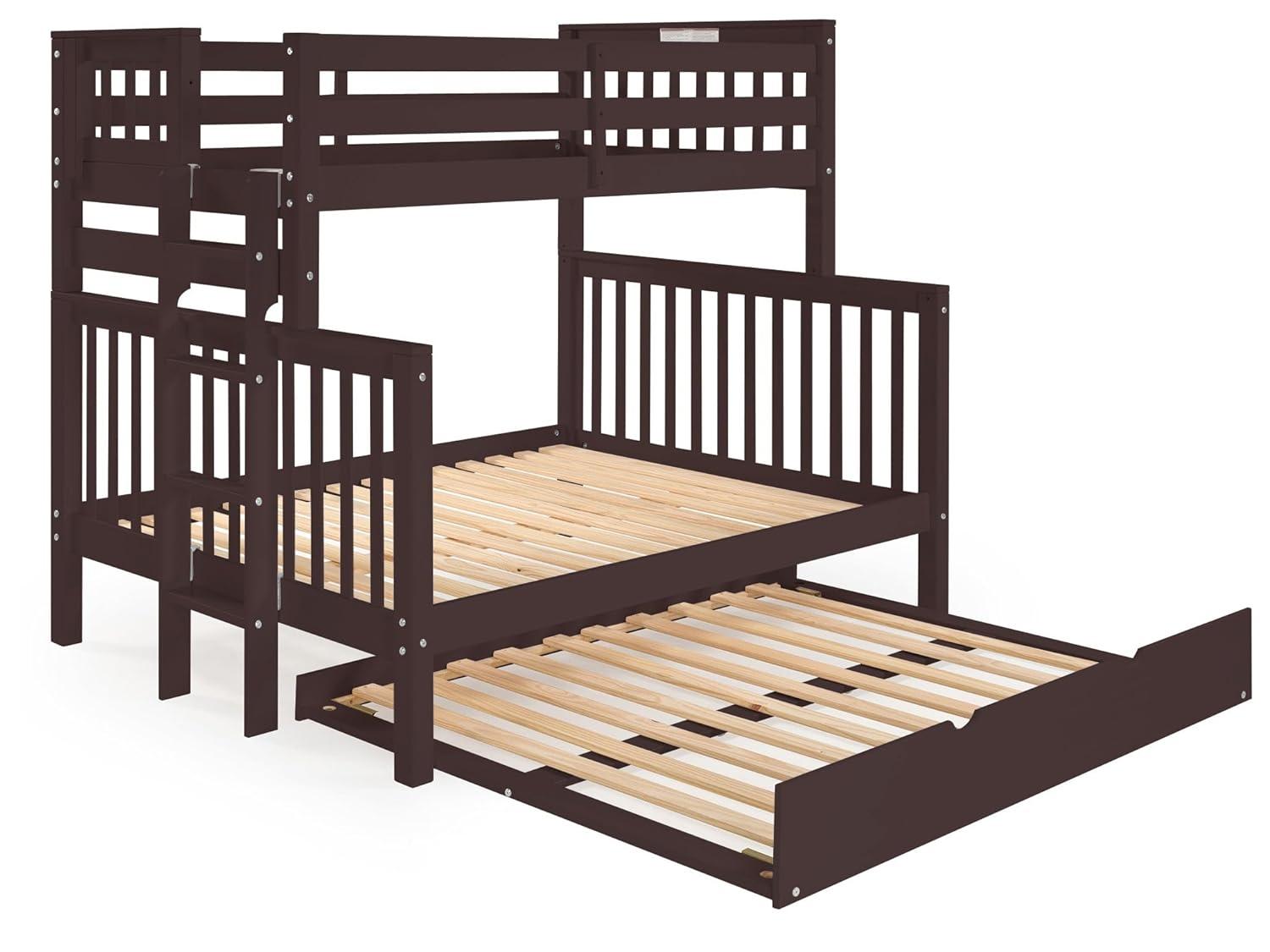 Bedz King Bunk Beds Twin over Full Mission Style with End Ladder and a Full Trundle, Dark Cherry