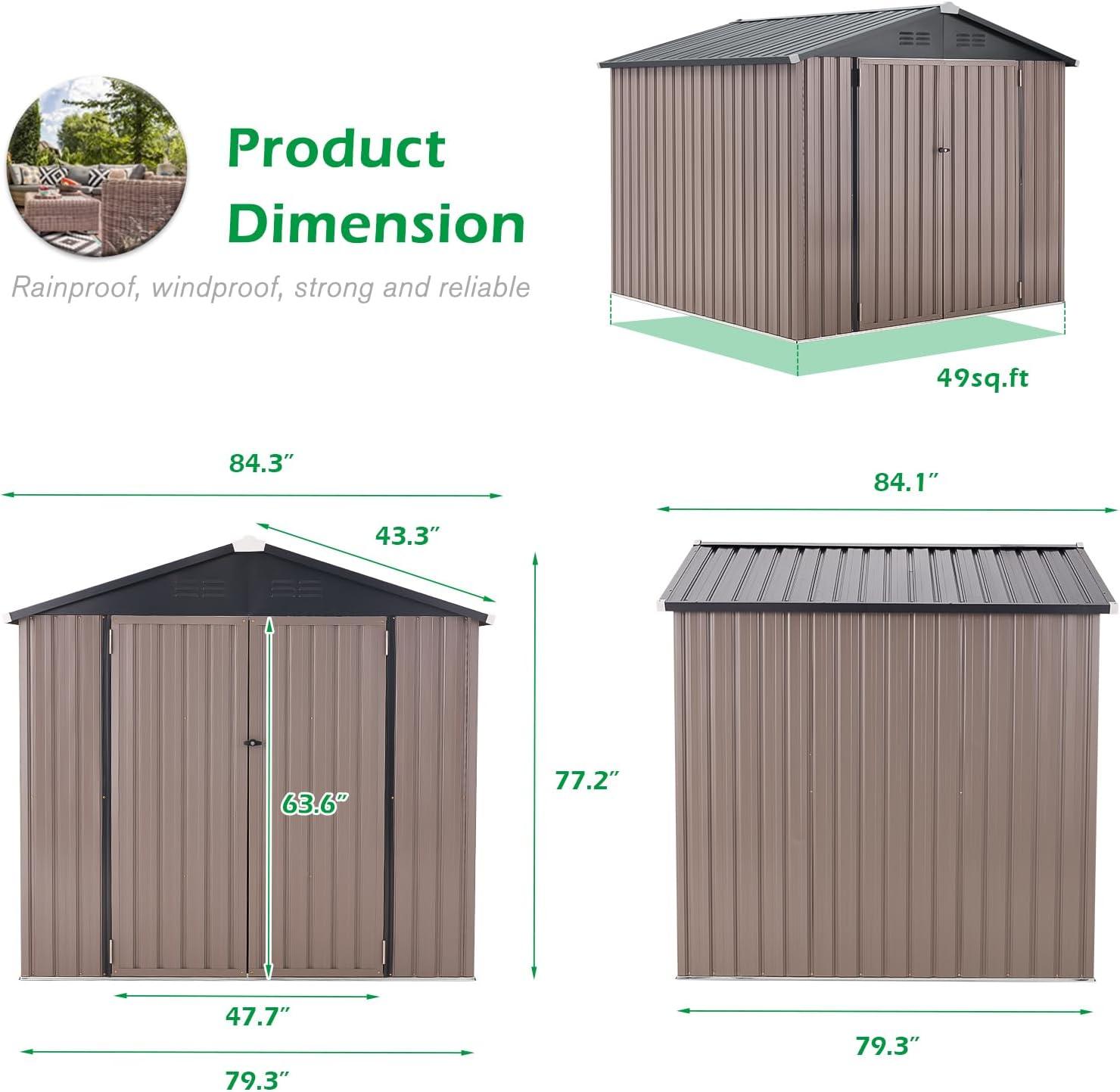 U-MAX 8' x 10' Shed Outdoor Storage Shed Clearance, Extra Large Yard Steel Metal Garden Shed with Design of Lockable Doors, Tool and Utility Storage for Backyard, Garden, Patio, Outside use in Taupe