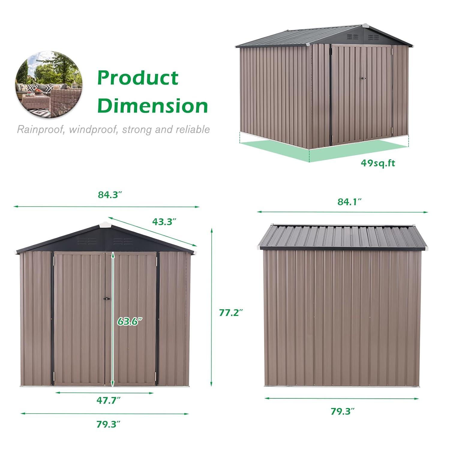 U-MAX 8' x 10' Shed Outdoor Storage Shed Clearance, Extra Large Yard Steel Metal Garden Shed with Design of Lockable Doors, Tool and Utility Storage for Backyard, Garden, Patio, Outside use in Taupe