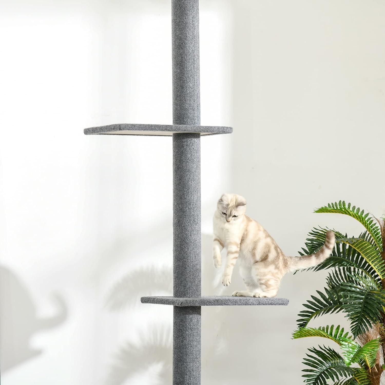 Pawhut 4-level Platform Cat Tree with Sisal-Covered Scratching Posts, Gray
