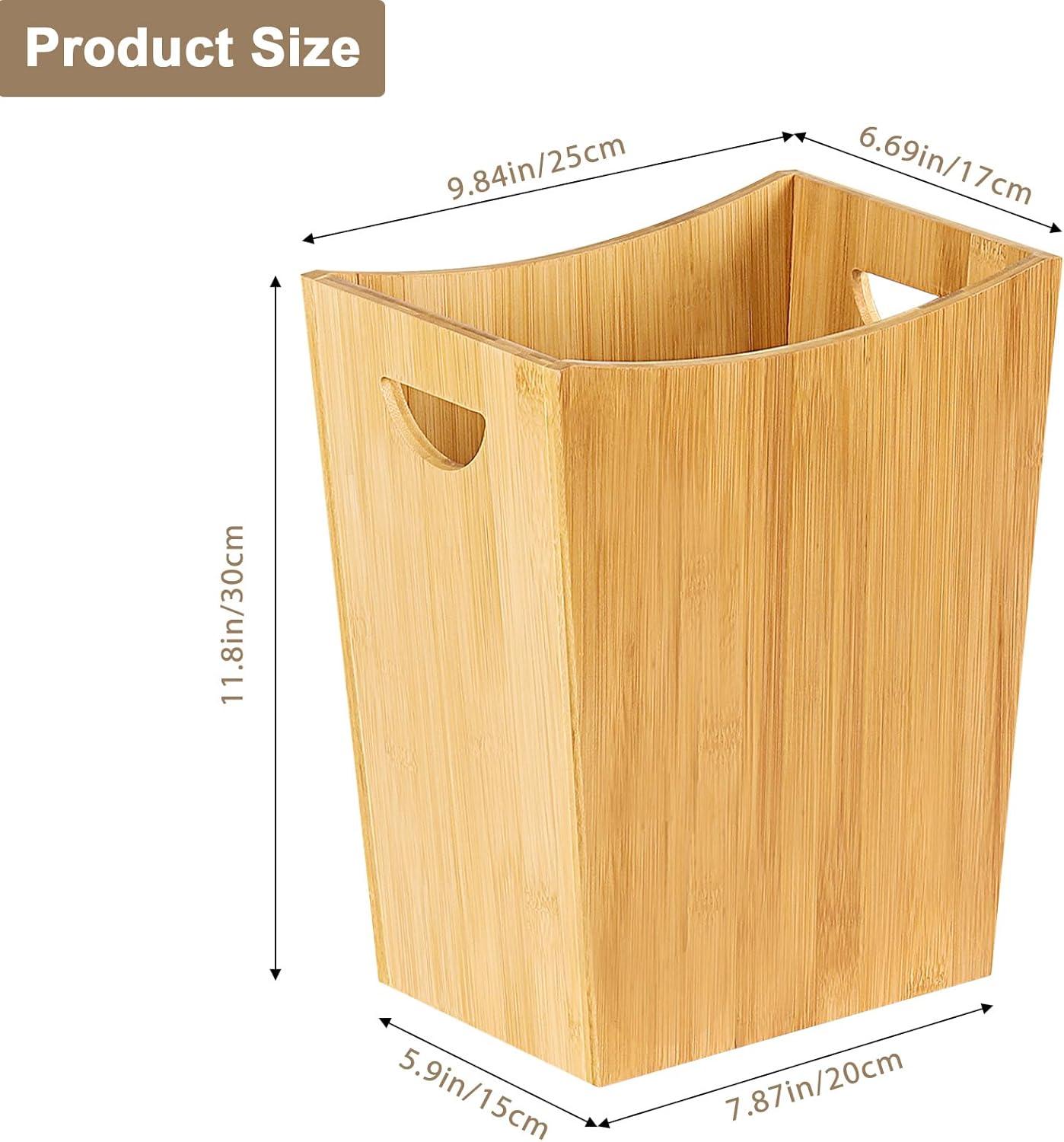 SEHERTIWY Wood Trash Can, Farmhouse Wastebasket Bin for Bathroom, Office, Bedroom, Living Room, Small Square Rustic Garbage Container (Wood-Black)