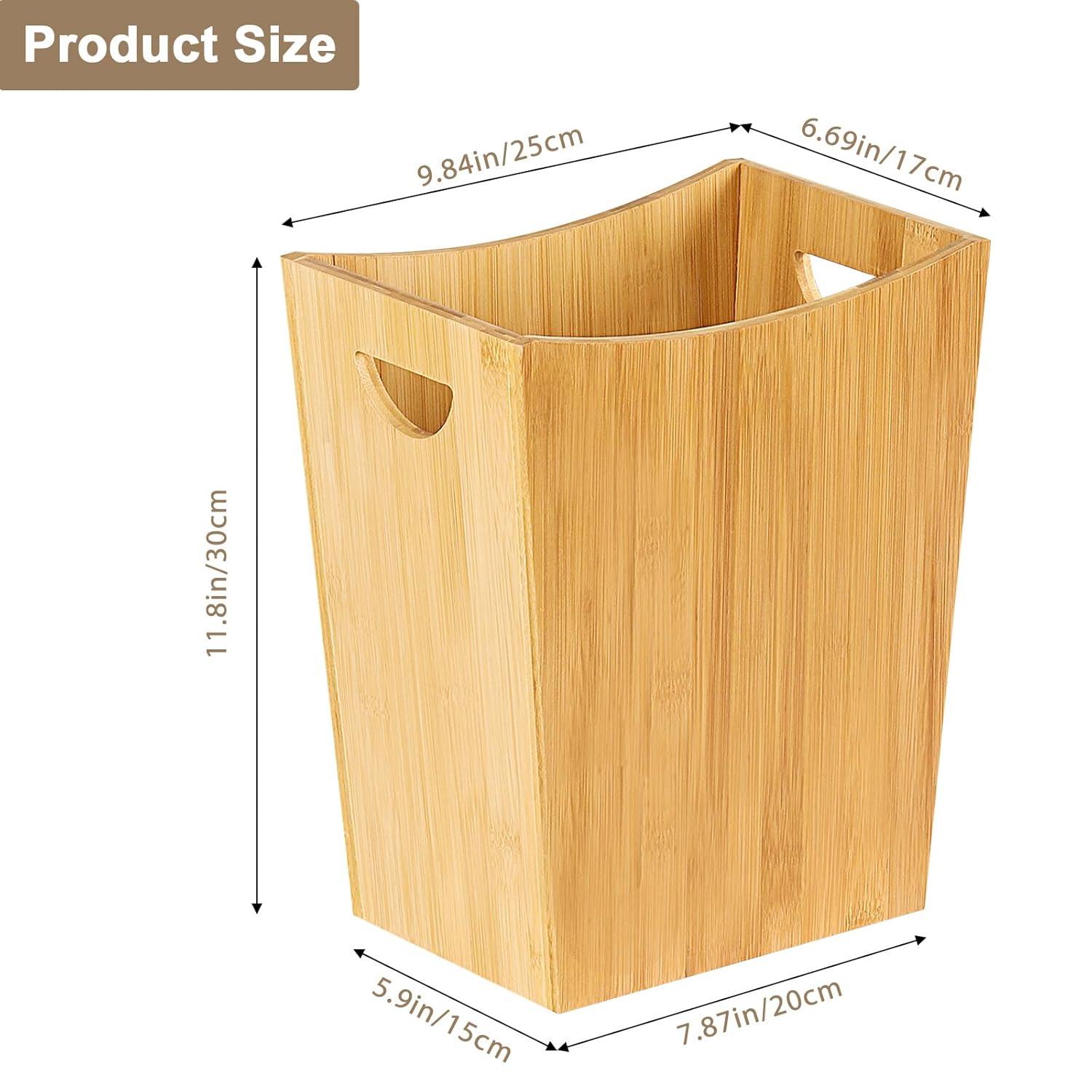 SEHERTIWY Wood Trash Can, Farmhouse Wastebasket Bin for Bathroom, Office, Bedroom, Living Room, Small Square Rustic Garbage Container (Wood-Black)