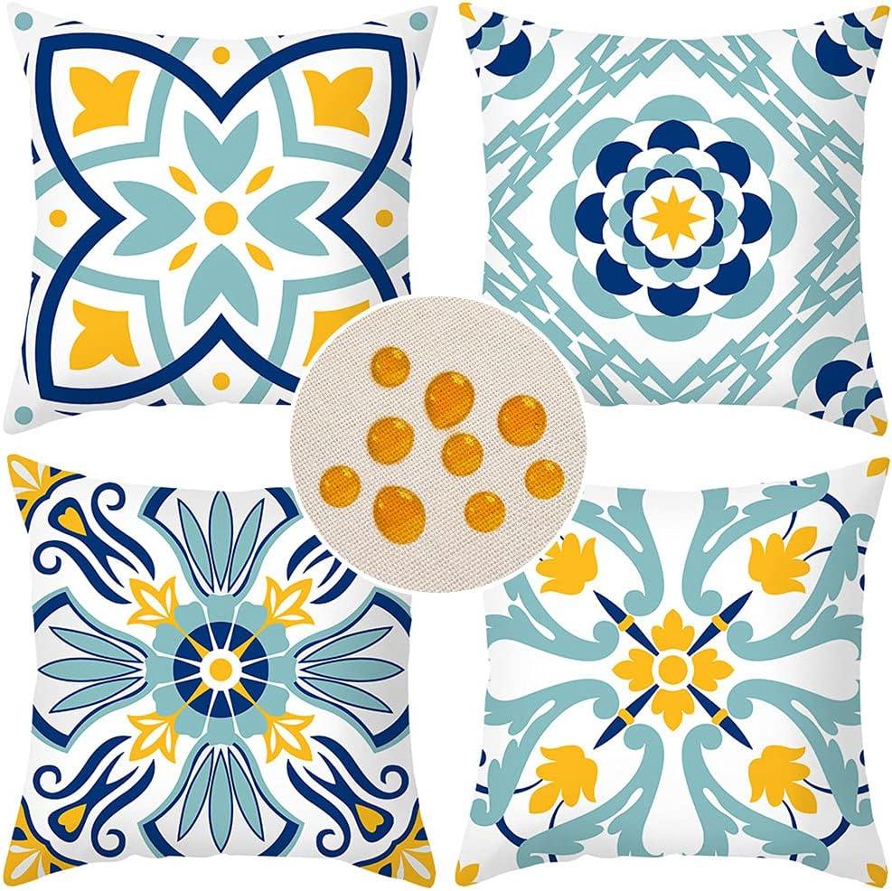 Outdoor Pillows, Outdoor Pillow Covers 18x18 Set of 4 Waterproof Decorative Throw Pillow Covers Boho Decorations for Patio, Garden, Balcony