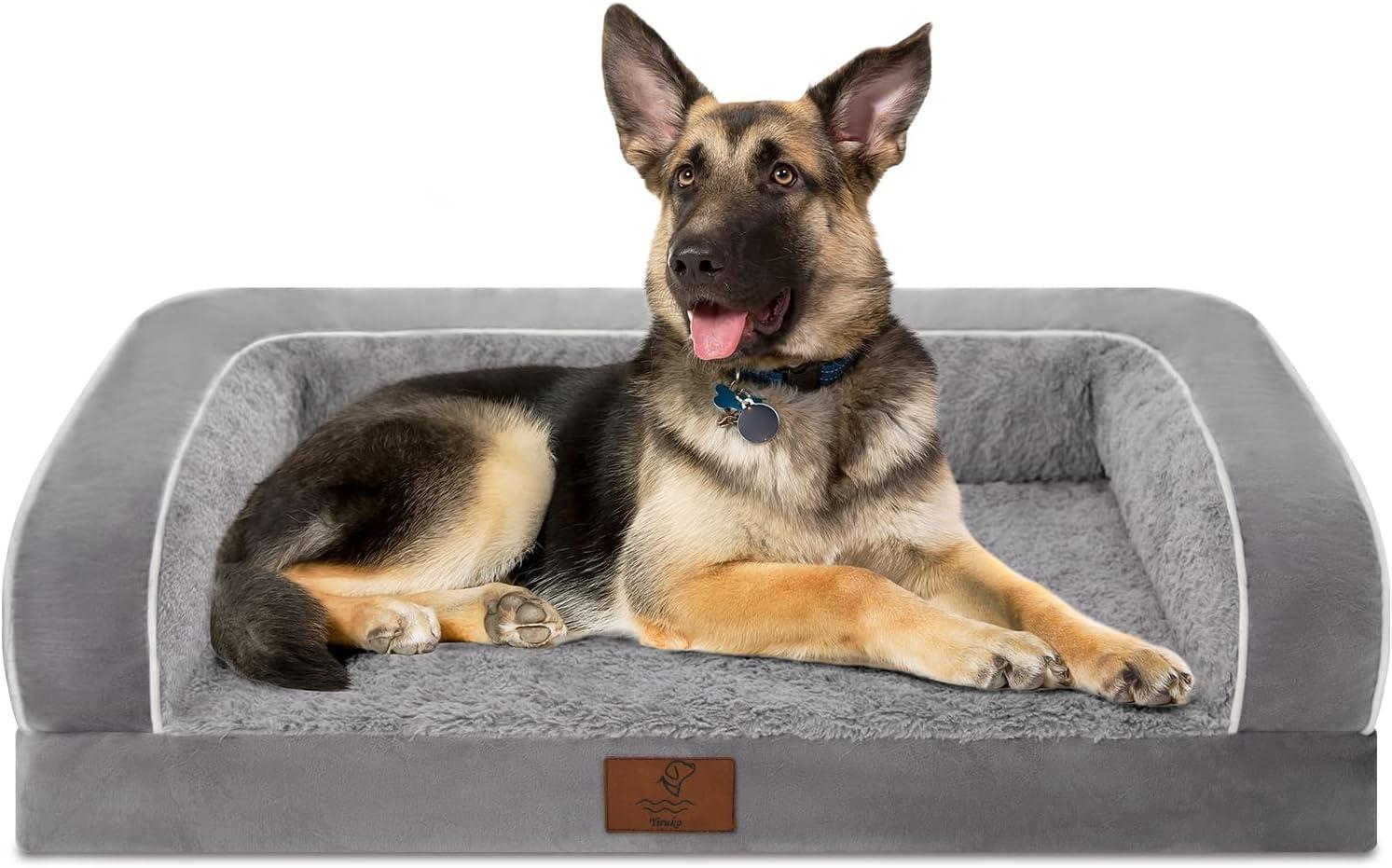 Gray Orthopedic XL Waterproof Dog Bed with Bolsters