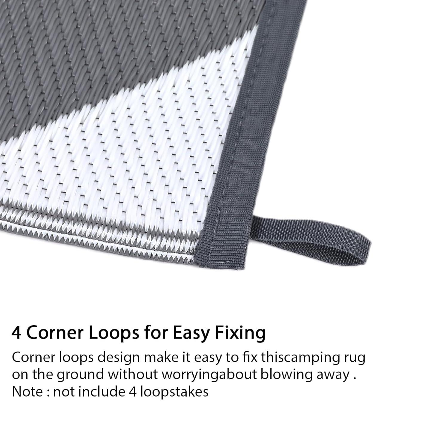 Garvee Waterproof Outdoor Rug 9'x12' Reversible Plastic Patio Rugs, Portable Modern Abstract Indoor Outdoor Carpet for Camping, Balcony, Deck, Backyard, Black & White, with Storage Bag