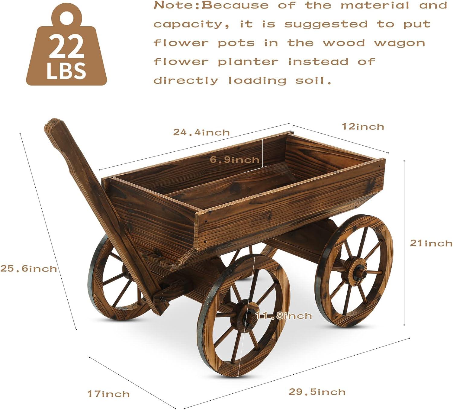 Rustic Cedar Wood Wagon Planter with Wheels for Outdoor Use