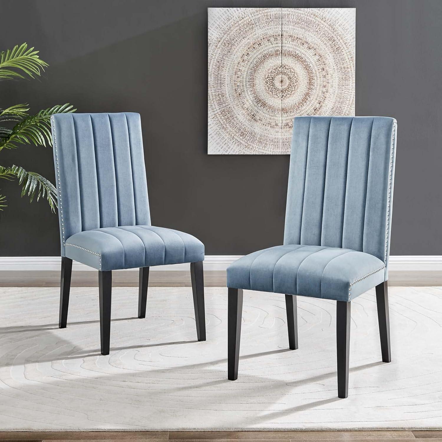 Modway Catalyst Performance Velvet Dining Side Chairs - Set of 2 in Light Blue