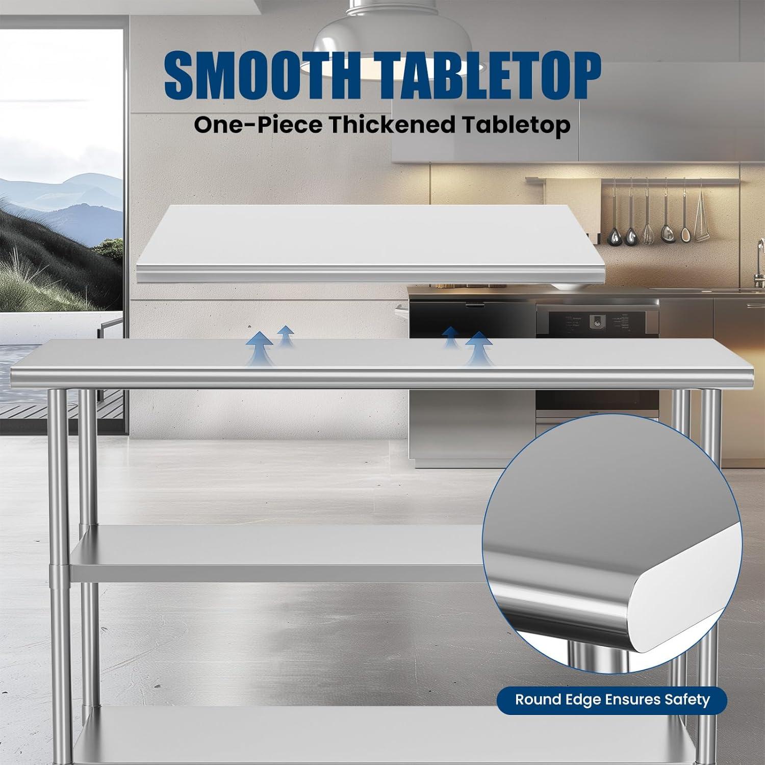 Stainless Steel Table with Wheels 24 x 60 Inches Metal Prep Table with Adjustable Undershelf for Commercial Kitchen, Outdoor, Restaurant, Hotel & Garage