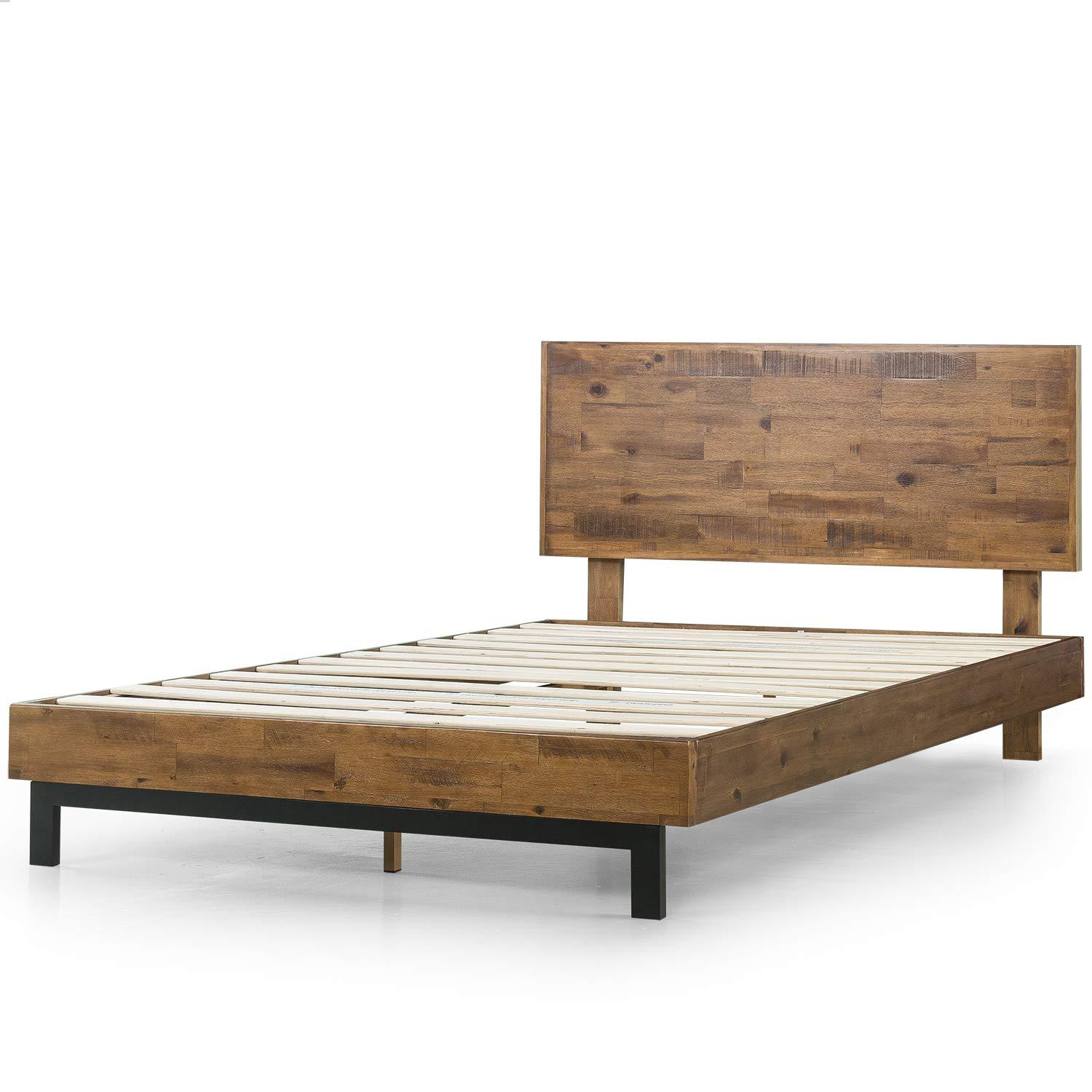 King Tricia Wood Platform Bed Frame with Adjustable Headboard Brown - Zinus: Rustic Style, No Box Spring Needed, 700 lbs Capacity