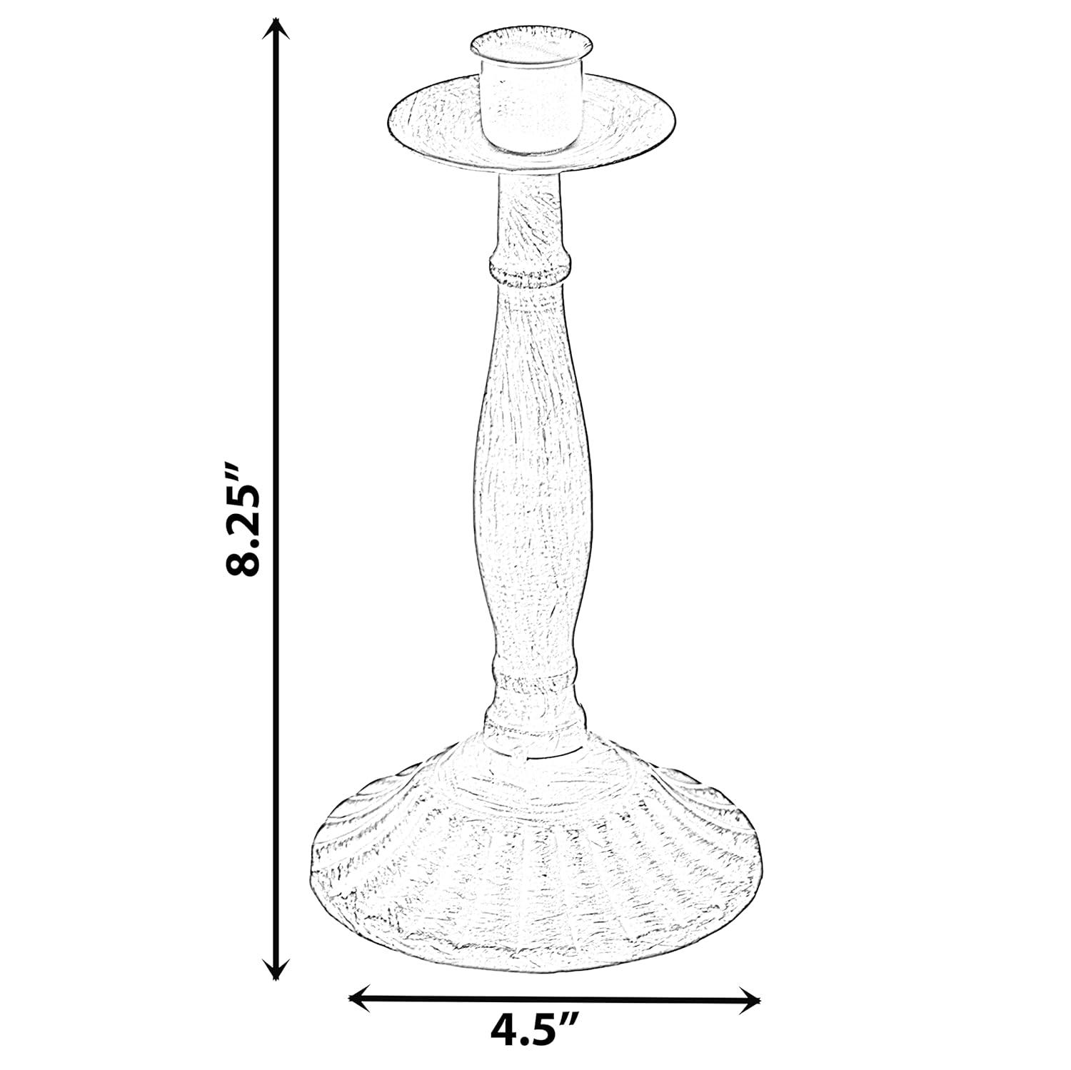 Fabulaxe Antique 8" Distressed Candlestick for Dining Room, Entryway, Kitchen and Vanity