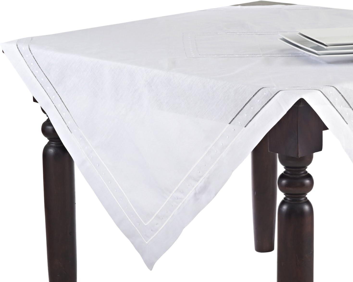 Saro Lifestyle Embroidered and Hemstitch Tablecloth, White, 36" x 36"