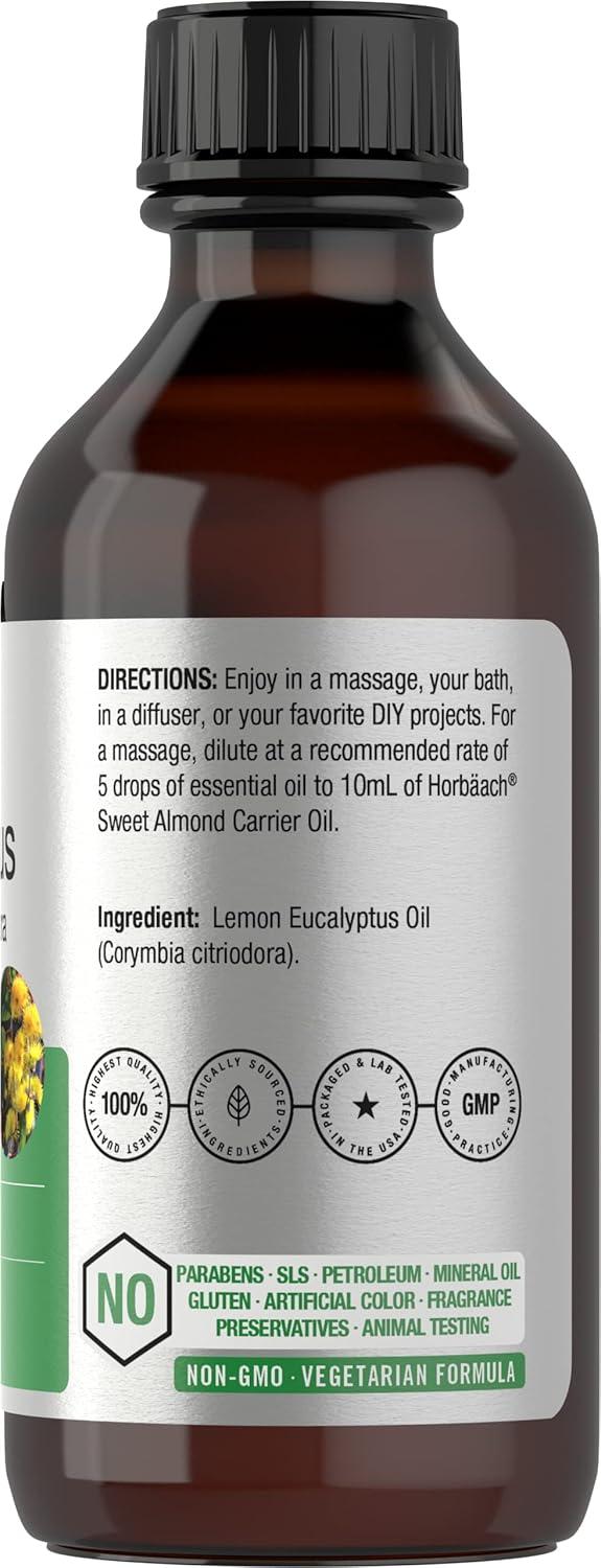 Lemon Eucalyptus Oil | 2 oz | Natural, Undiluted, GC/MS Tested | by Horbaach