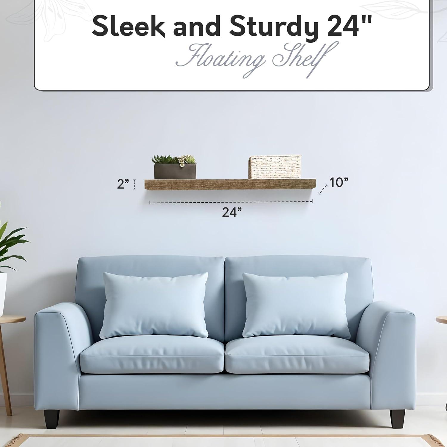 InPlace 24" Floating Shelf Wall Mounted Hidden Brackets Rustic Wood: Modern Design, MDF, Smooth Finish, Includes Mounting Hardware