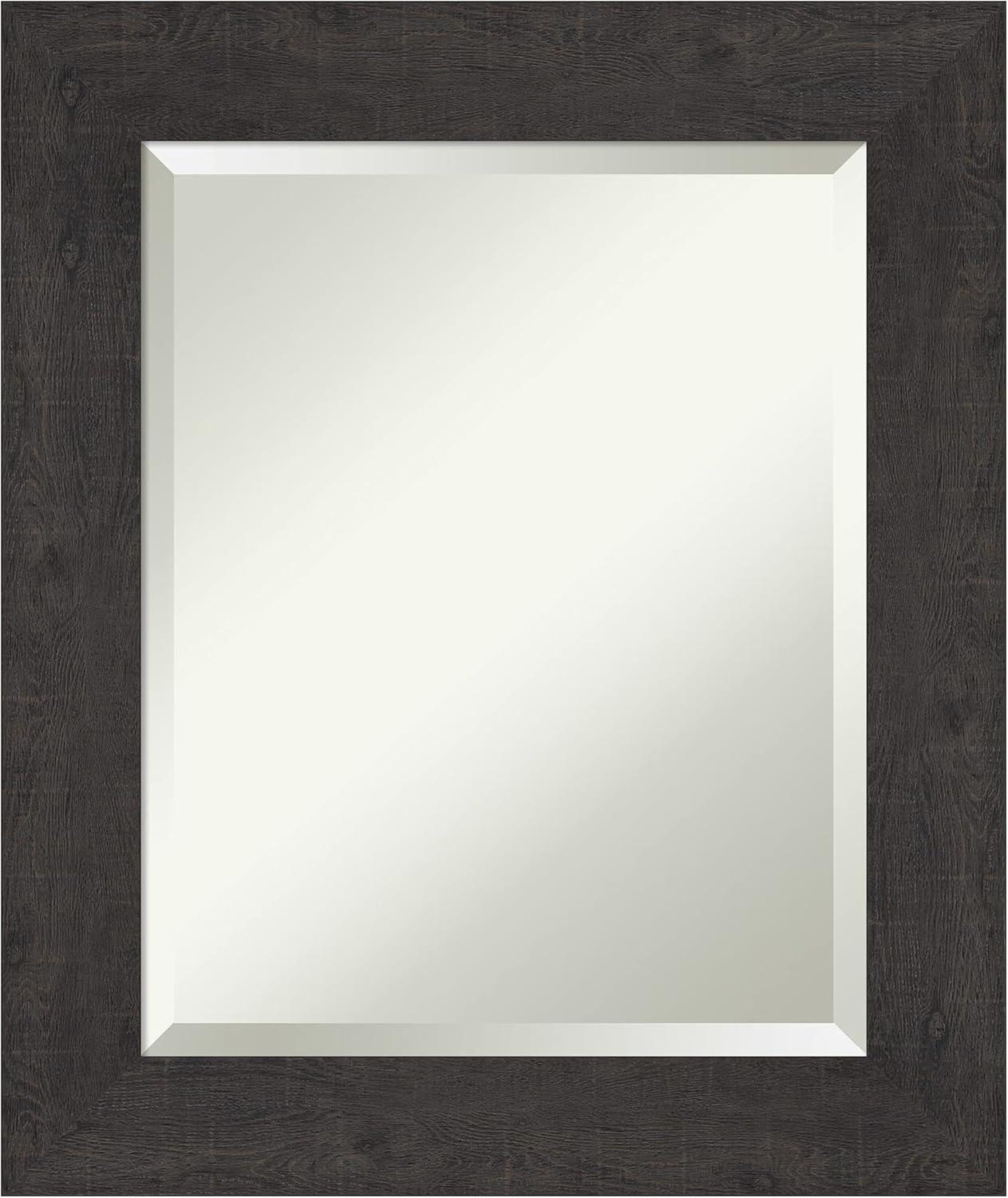 Amanti Art Beveled Bathroom Wall Mirror - Rustic Plank Espresso Frame Outer Size: 21 x 25 in