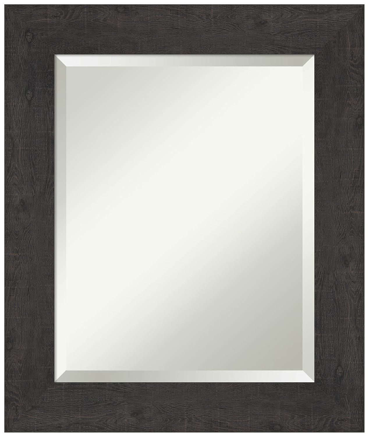 Amanti Art Beveled Bathroom Wall Mirror - Rustic Plank Espresso Frame Outer Size: 21 x 25 in