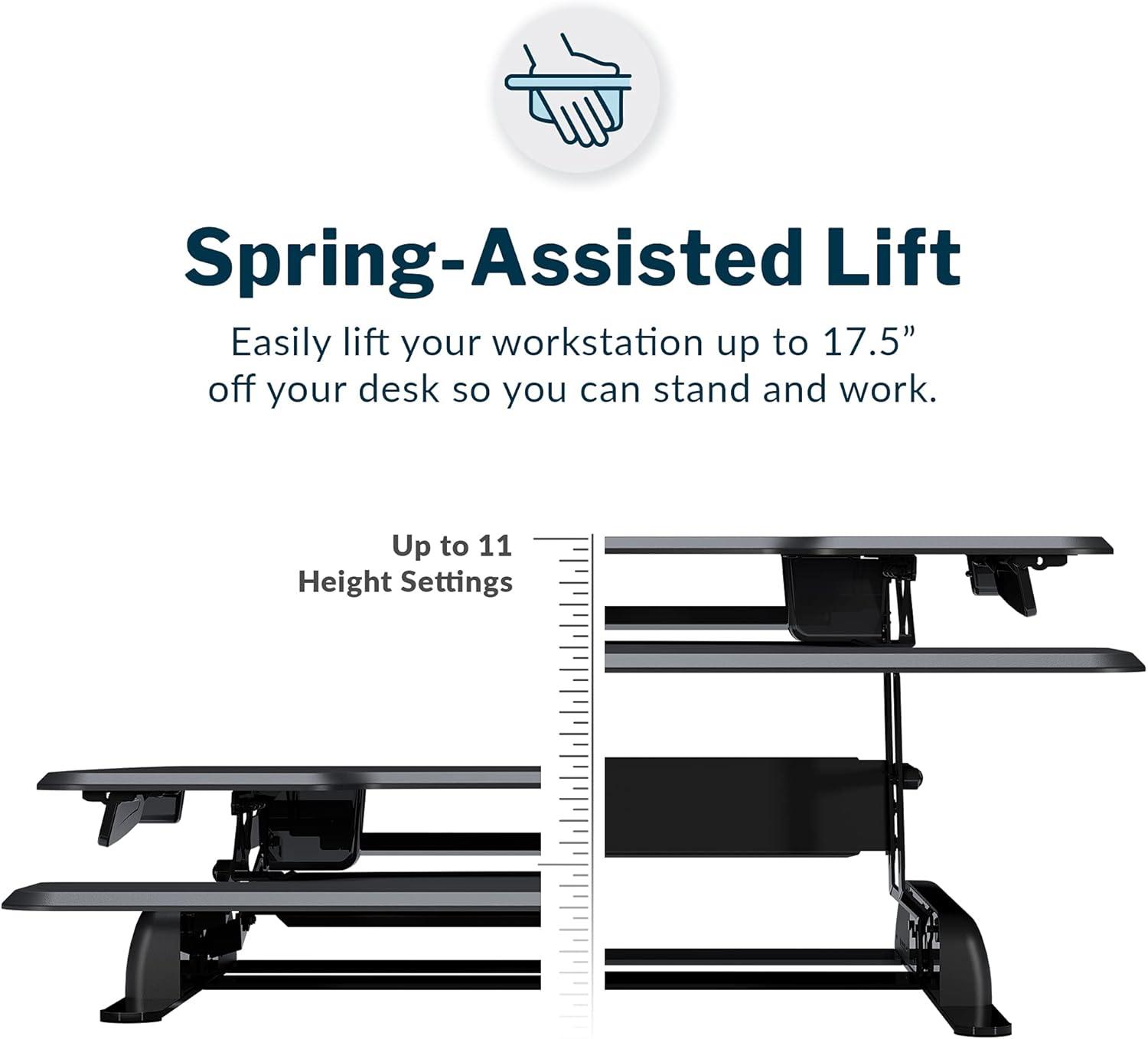 Vari 36" VariDesk Essential Two-Tier Height Adjustable Standing Desk Converter & Monitor Riser, Black