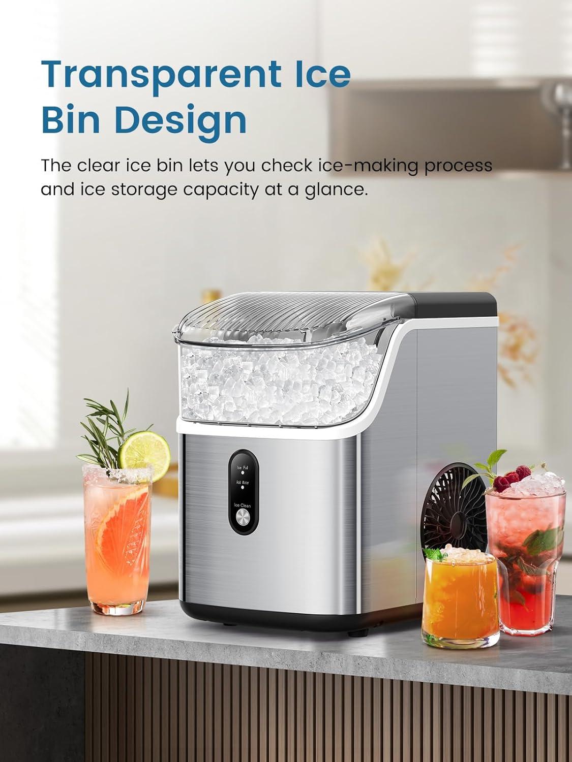 Silver Portable Countertop Nugget Ice Maker with Ice Scoop