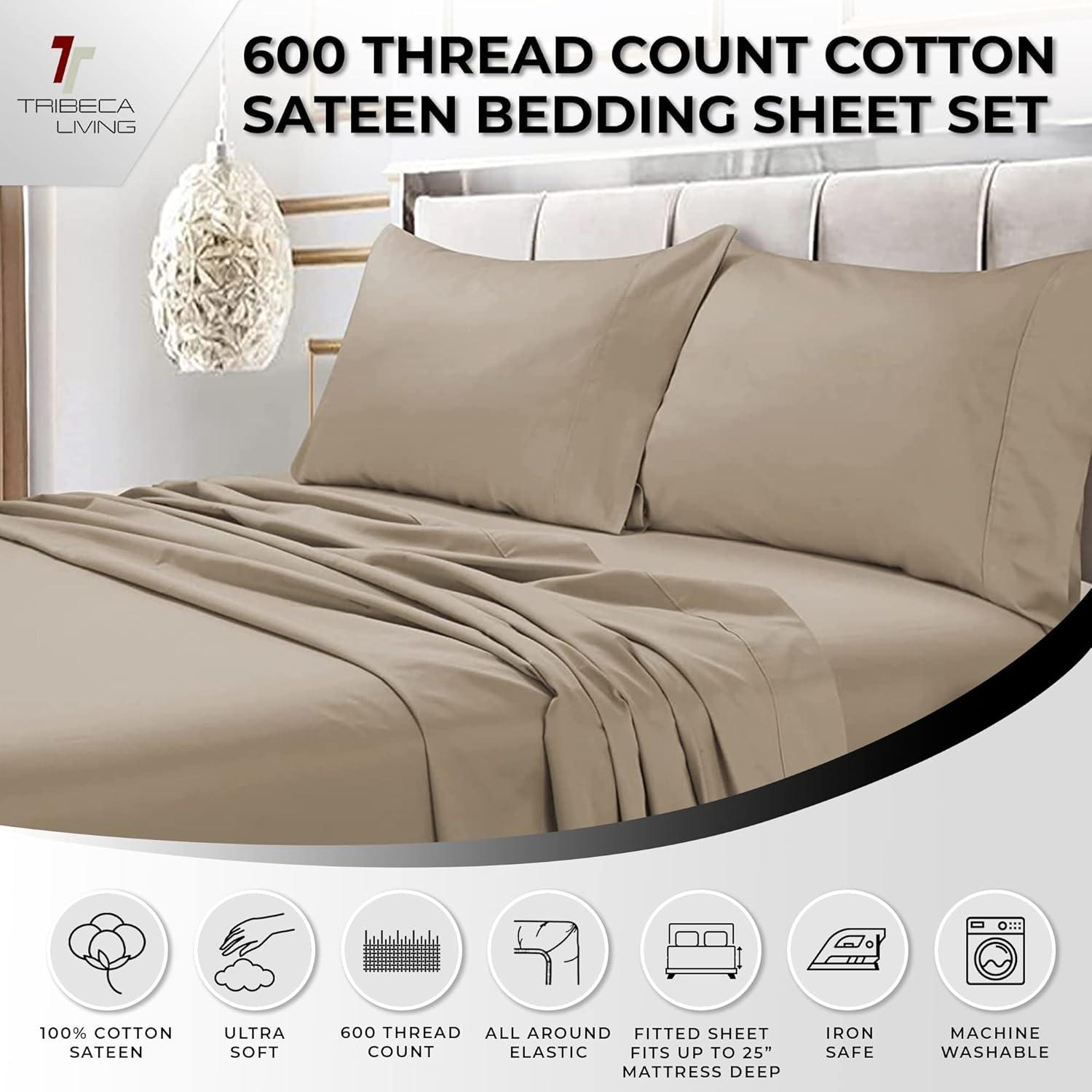 Tribeca Living 600 Thread Count 100% Cotton Extra Deep Pocket Sheet Set