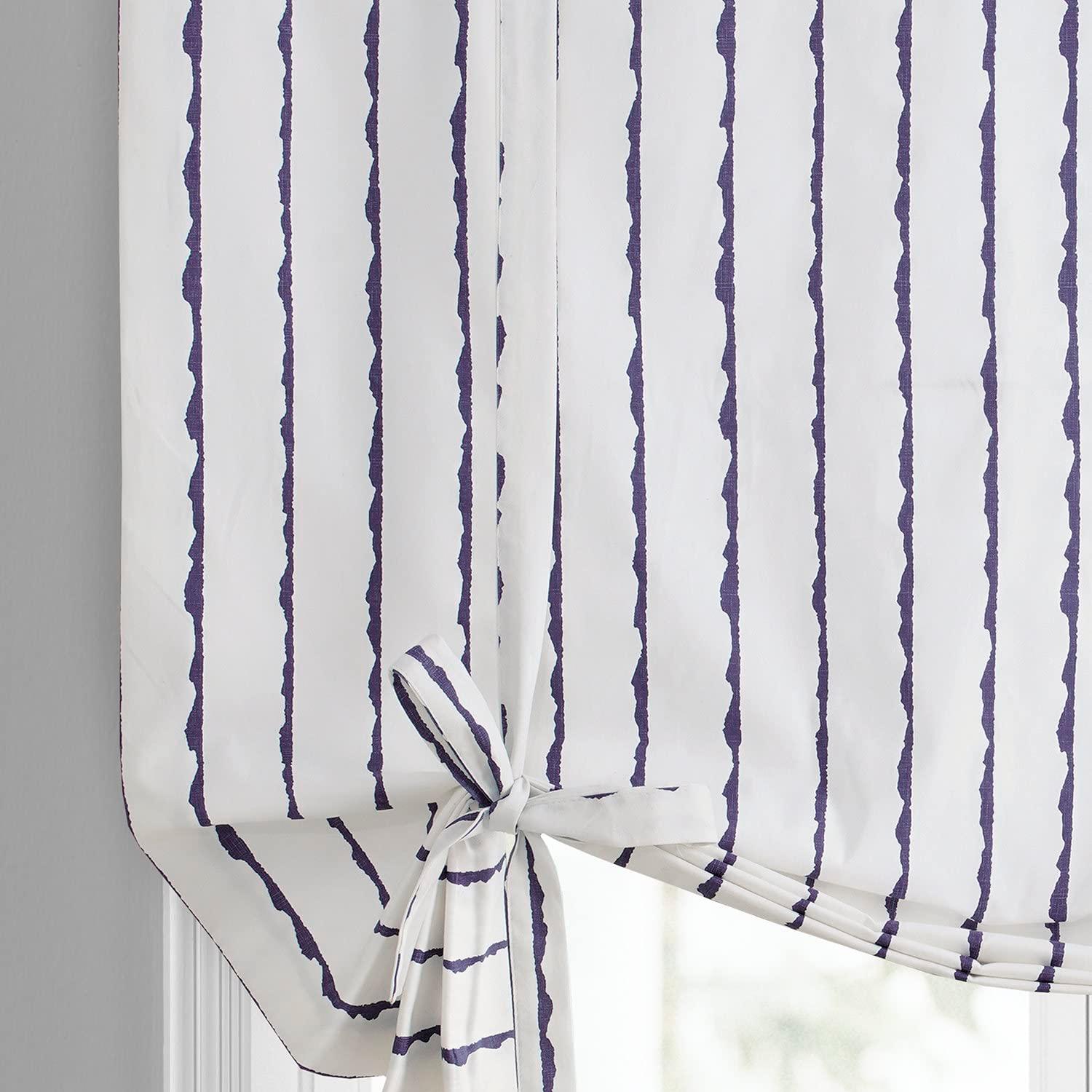 Exclusive Fabrics  Sharkskin Printed Cotton Tie-Up Window Shade (1 Panel) 46 X 63 - Sharkskin Blue Stripe